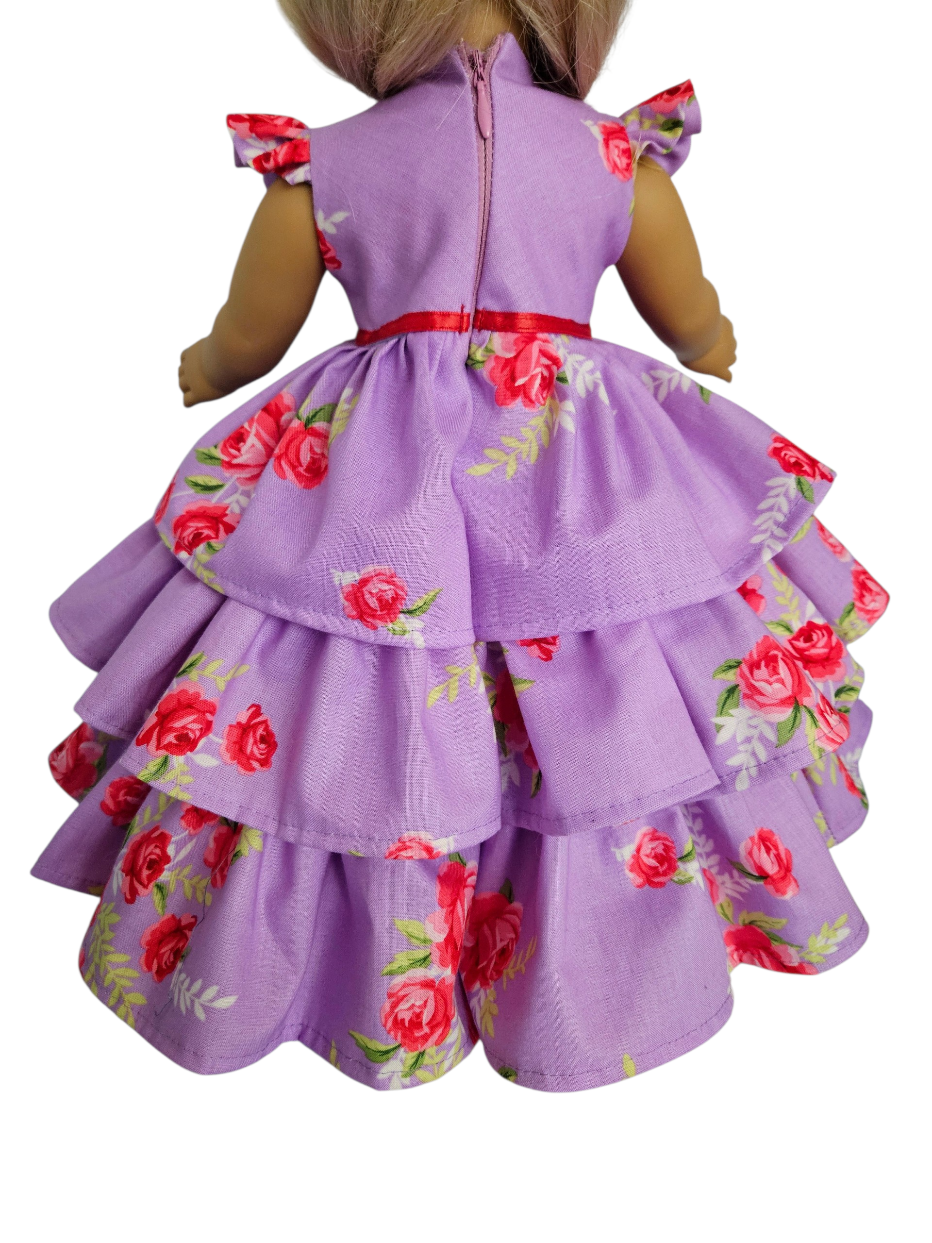 18 inch doll Purple Red Roses Ruffled Gown