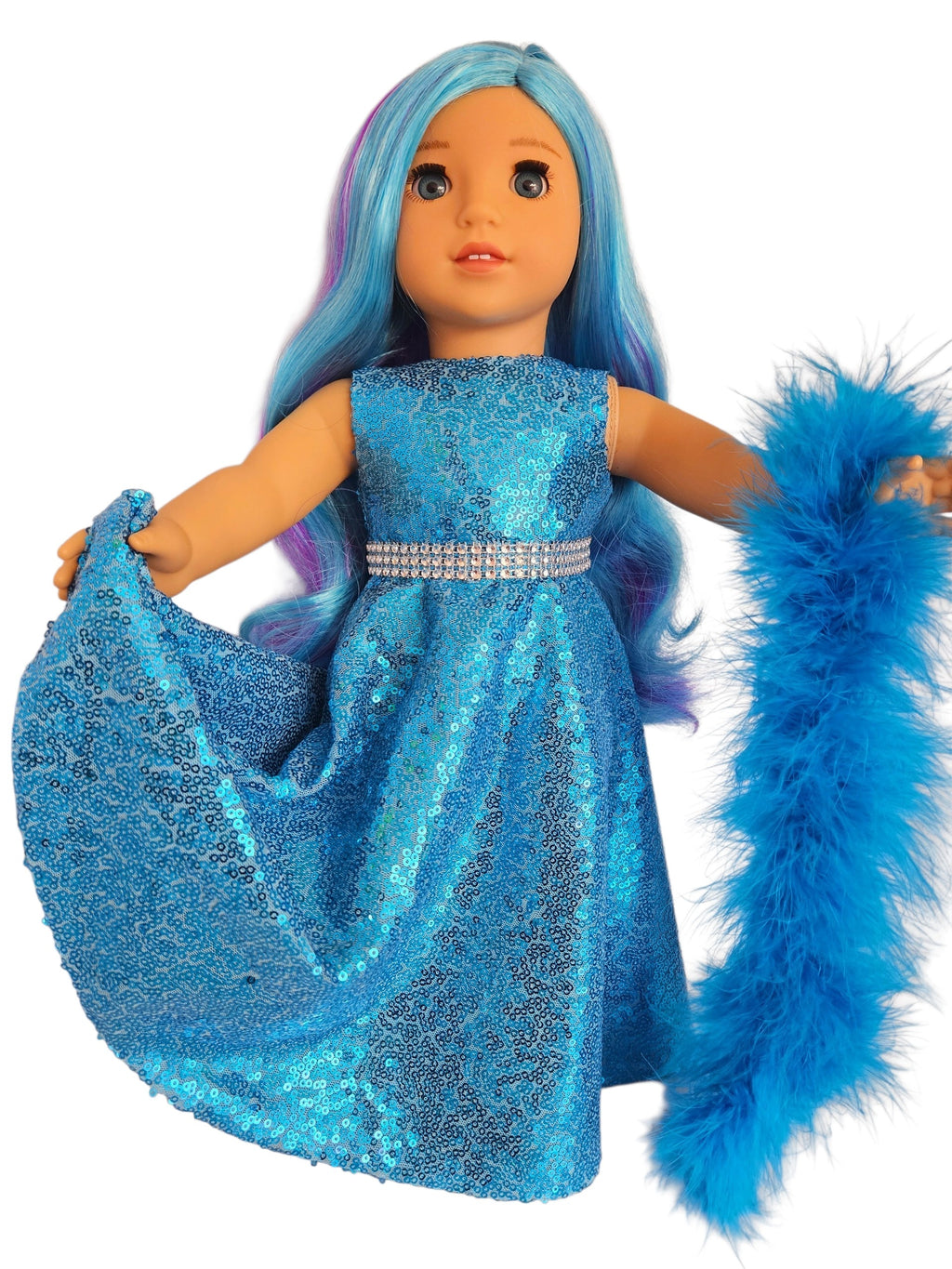 18 inch doll Turquoise Sequin Gown and Boa