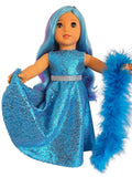 18 inch doll Turquoise Sequin Gown and Boa