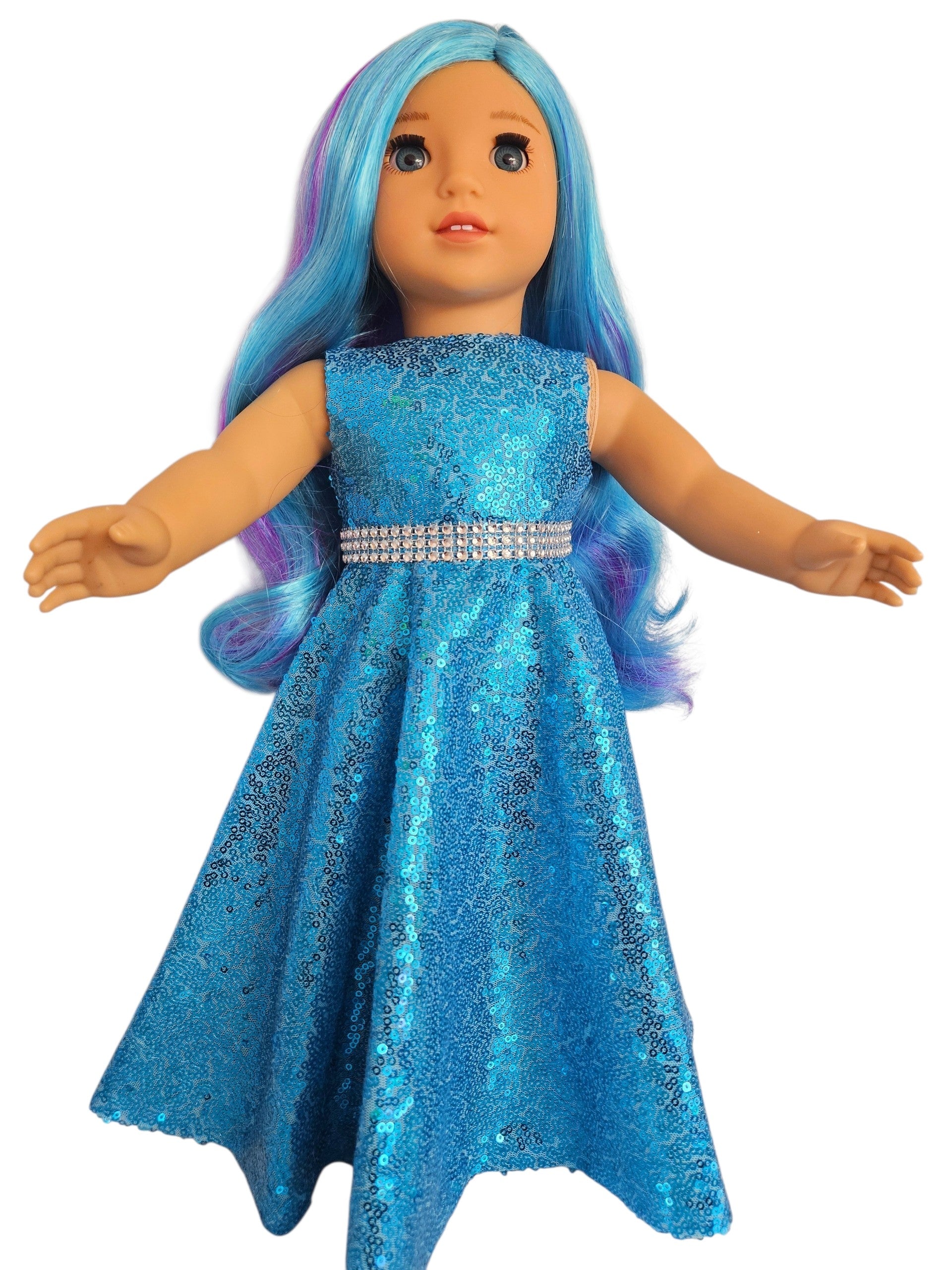 18 inch doll Turquoise Sequin Gown and Boa