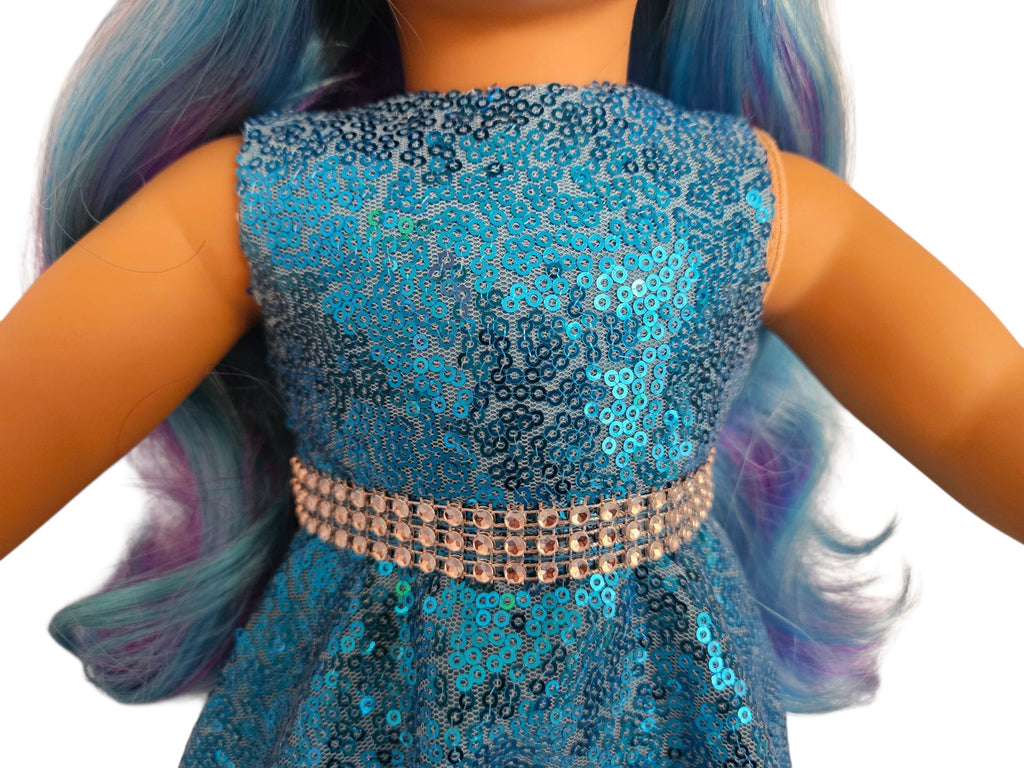 18 inch doll Turquoise Sequin Gown and Boa
