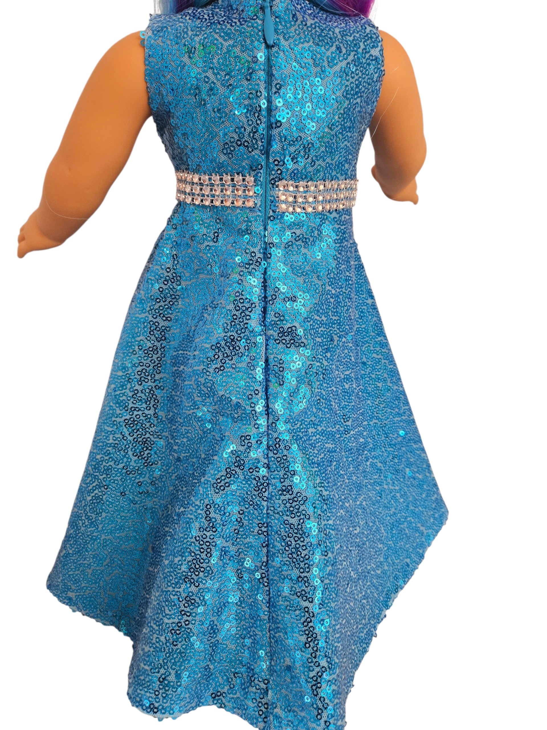 18 inch doll Turquoise Sequin Gown and Boa