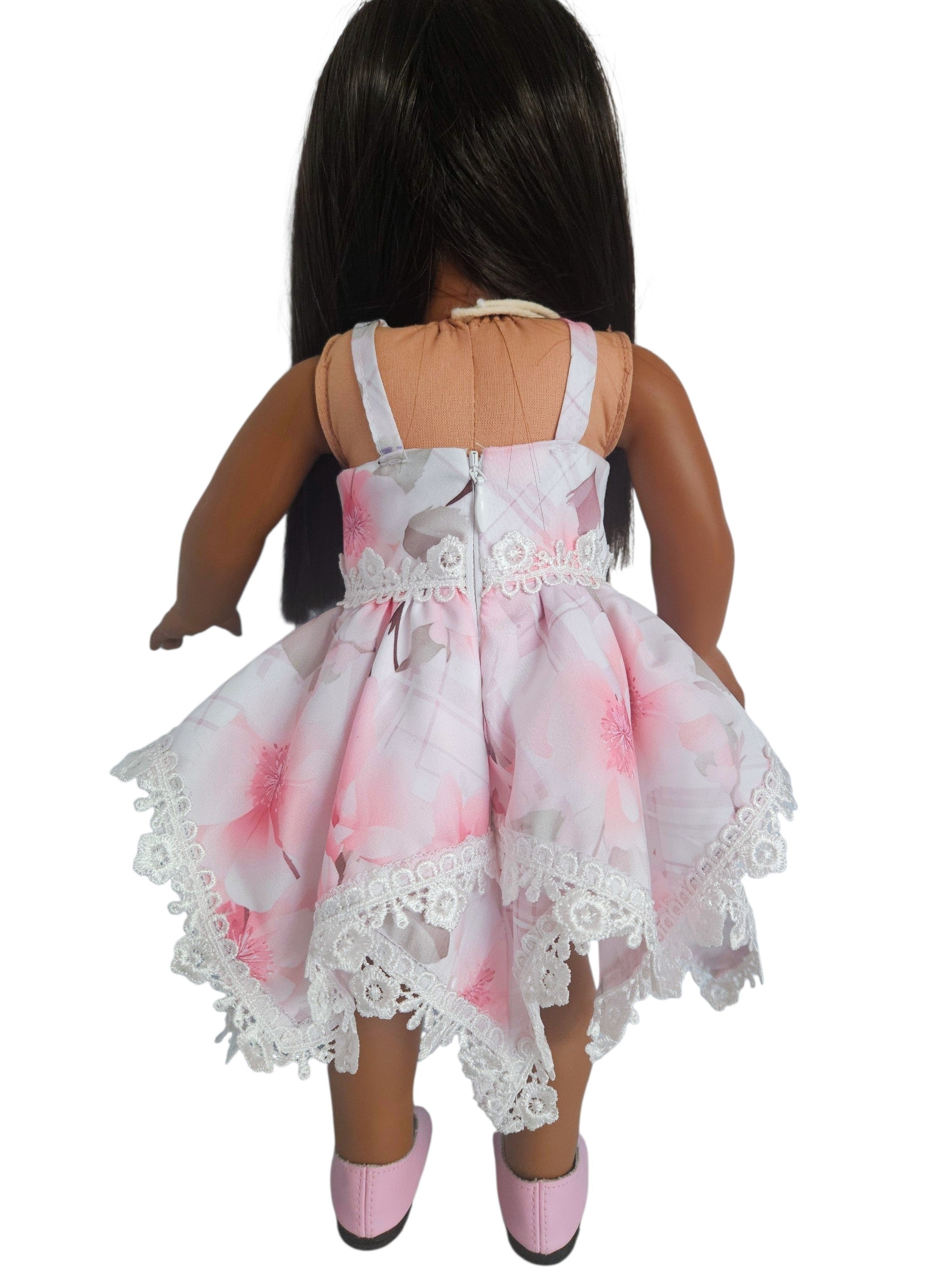 18 inch doll Pink Floral Handkerchief Dress