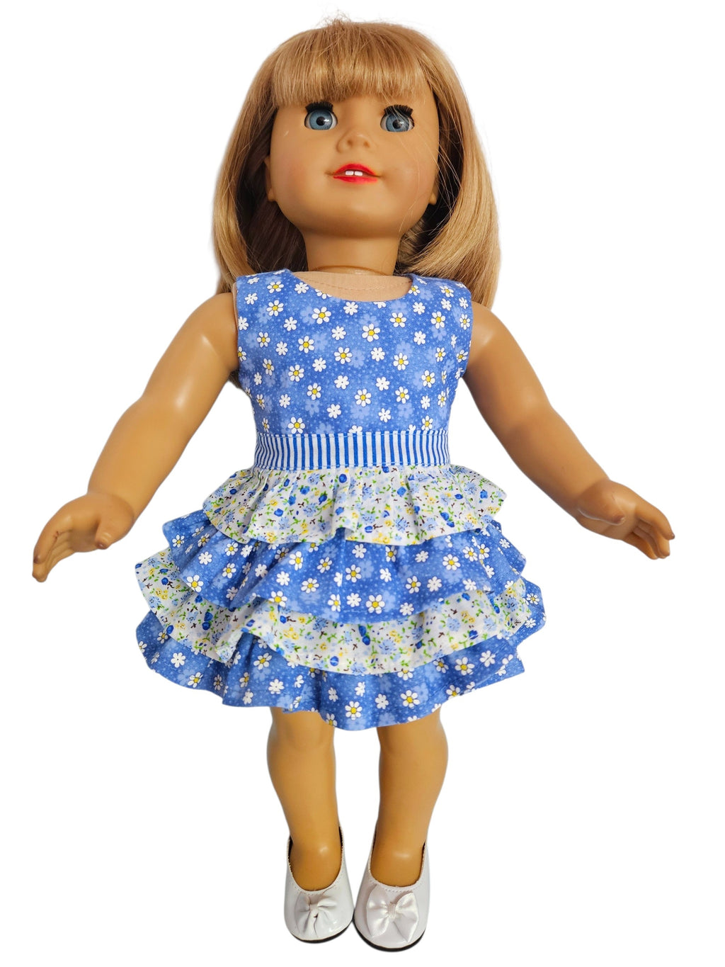 18 inch doll Blue and Yellow Ruffle Dress