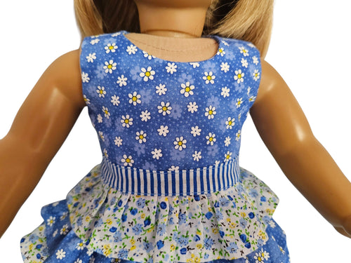 18 inch doll Blue and Yellow Ruffle Dress