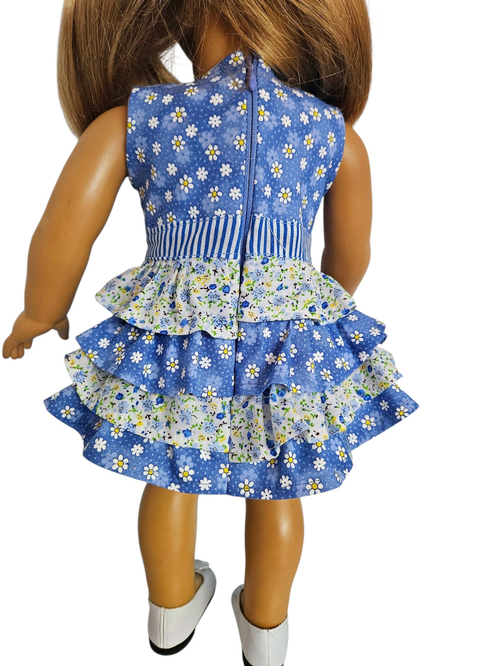 18 inch doll Blue and Yellow Ruffle Dress