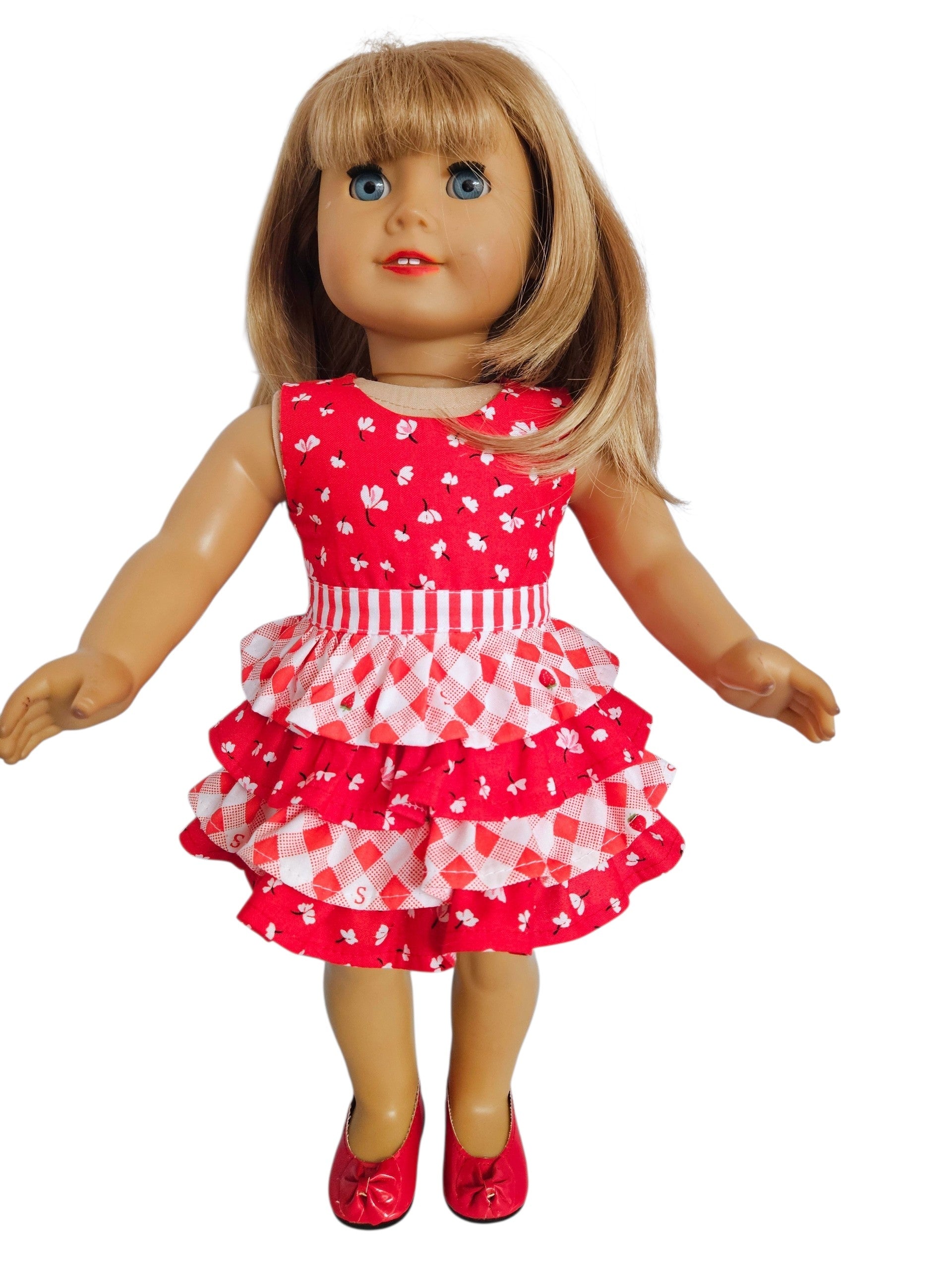 18 inch doll Red and White Ruffle Dress