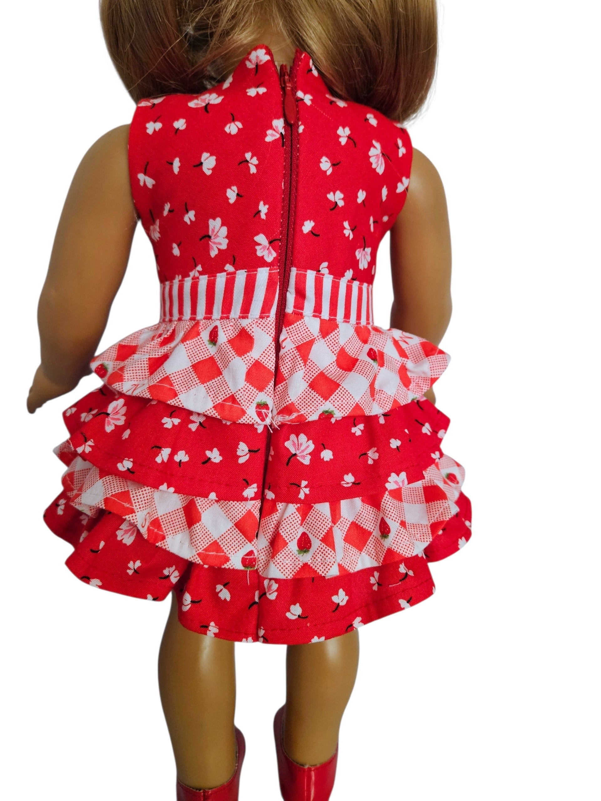 18 inch doll Red and White Ruffle Dress