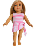18 inch doll  Pink & White Striped Swimsuit and Sash