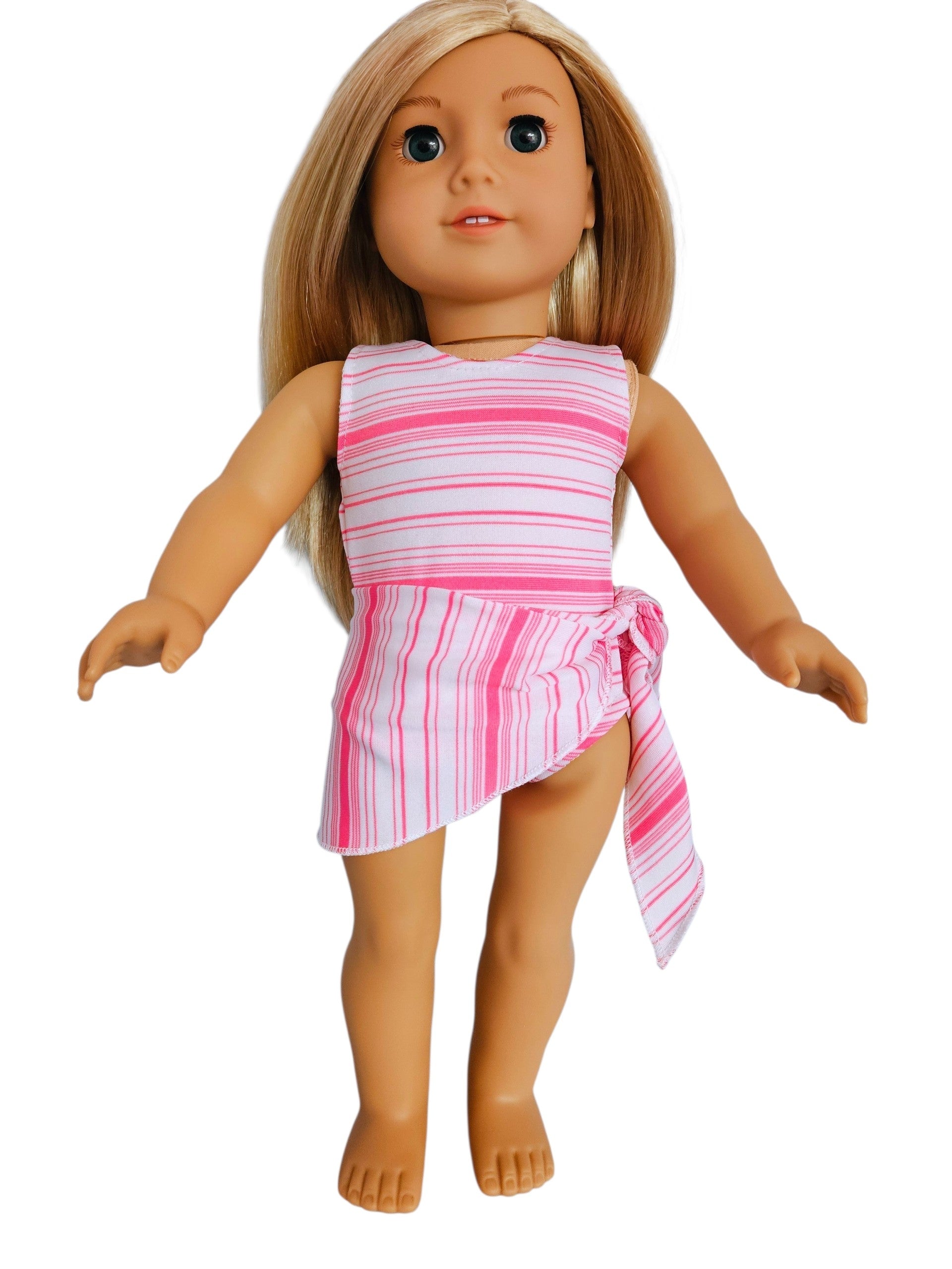 18 inch doll  Pink & White Striped Swimsuit and Sash