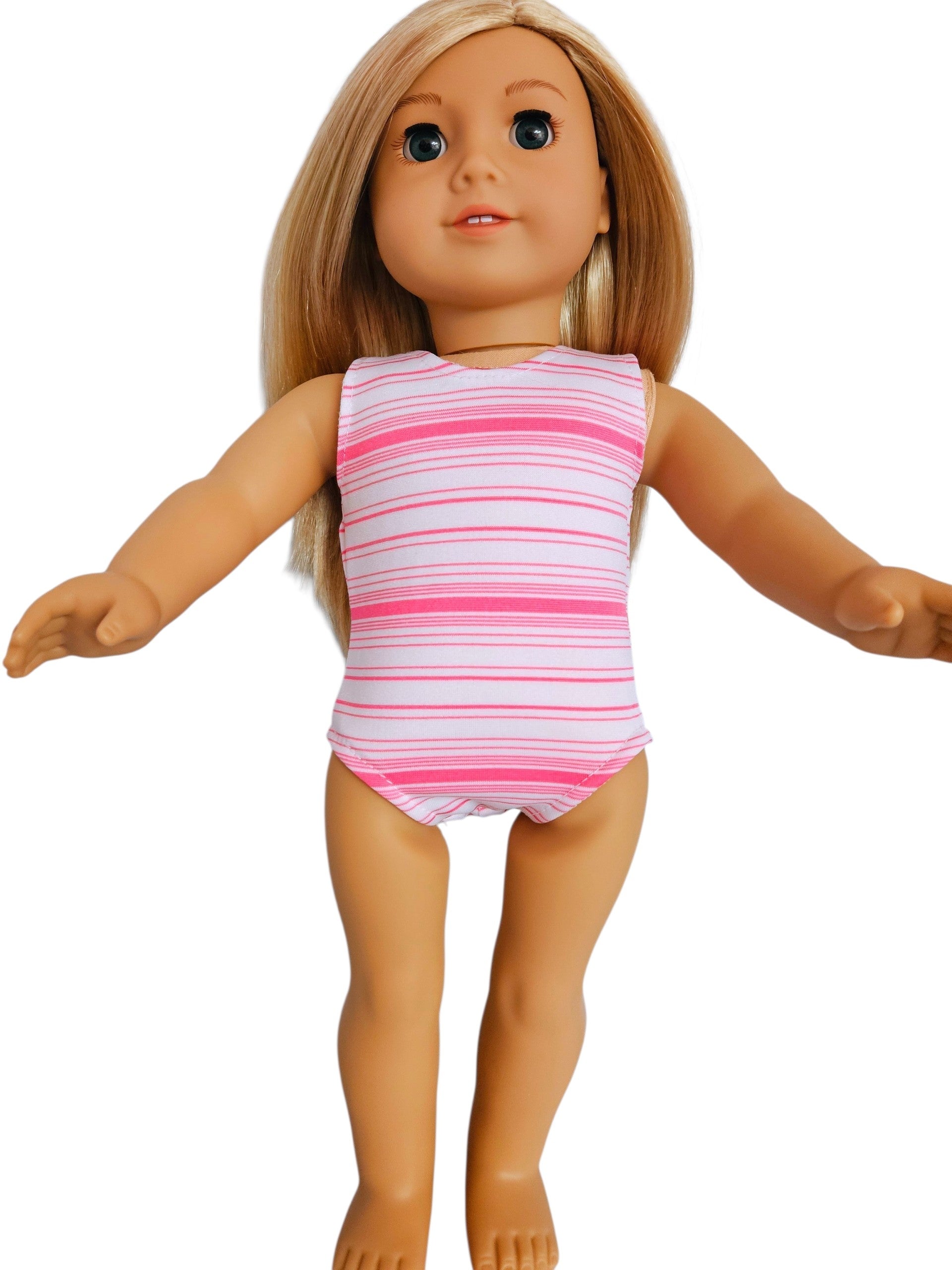 18 inch doll  Pink & White Striped Swimsuit and Sash