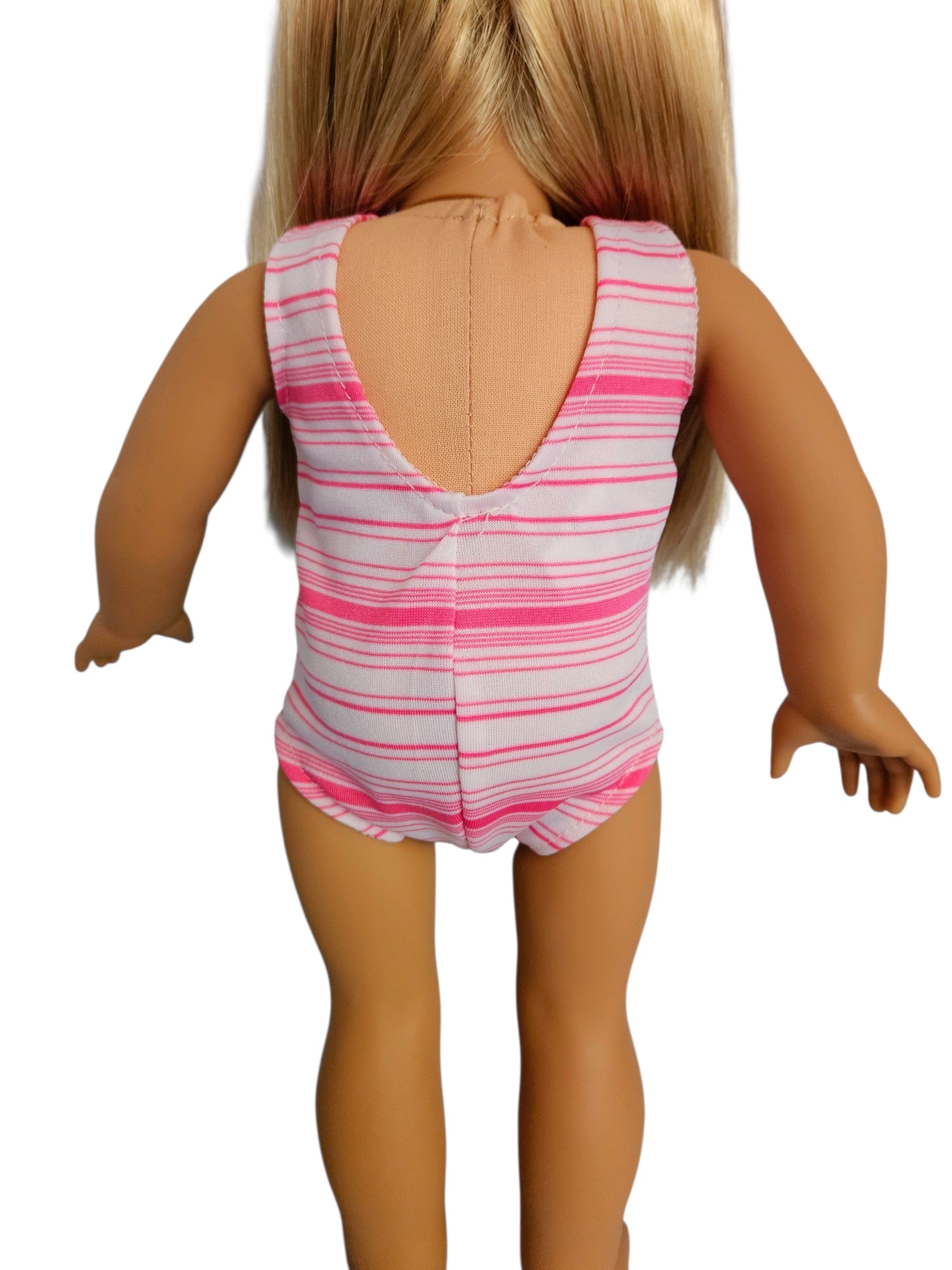 18 inch doll  Pink & White Striped Swimsuit and Sash