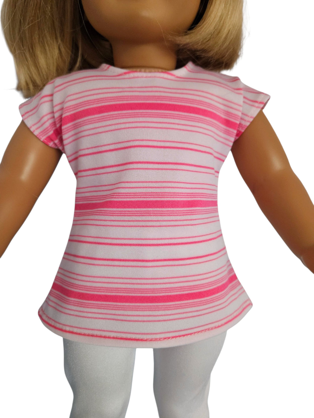 18 inch doll Pink & White Striped Top and White Leggings
