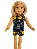 18 inch doll Sunflower Black Polka Dot Shorts & Top