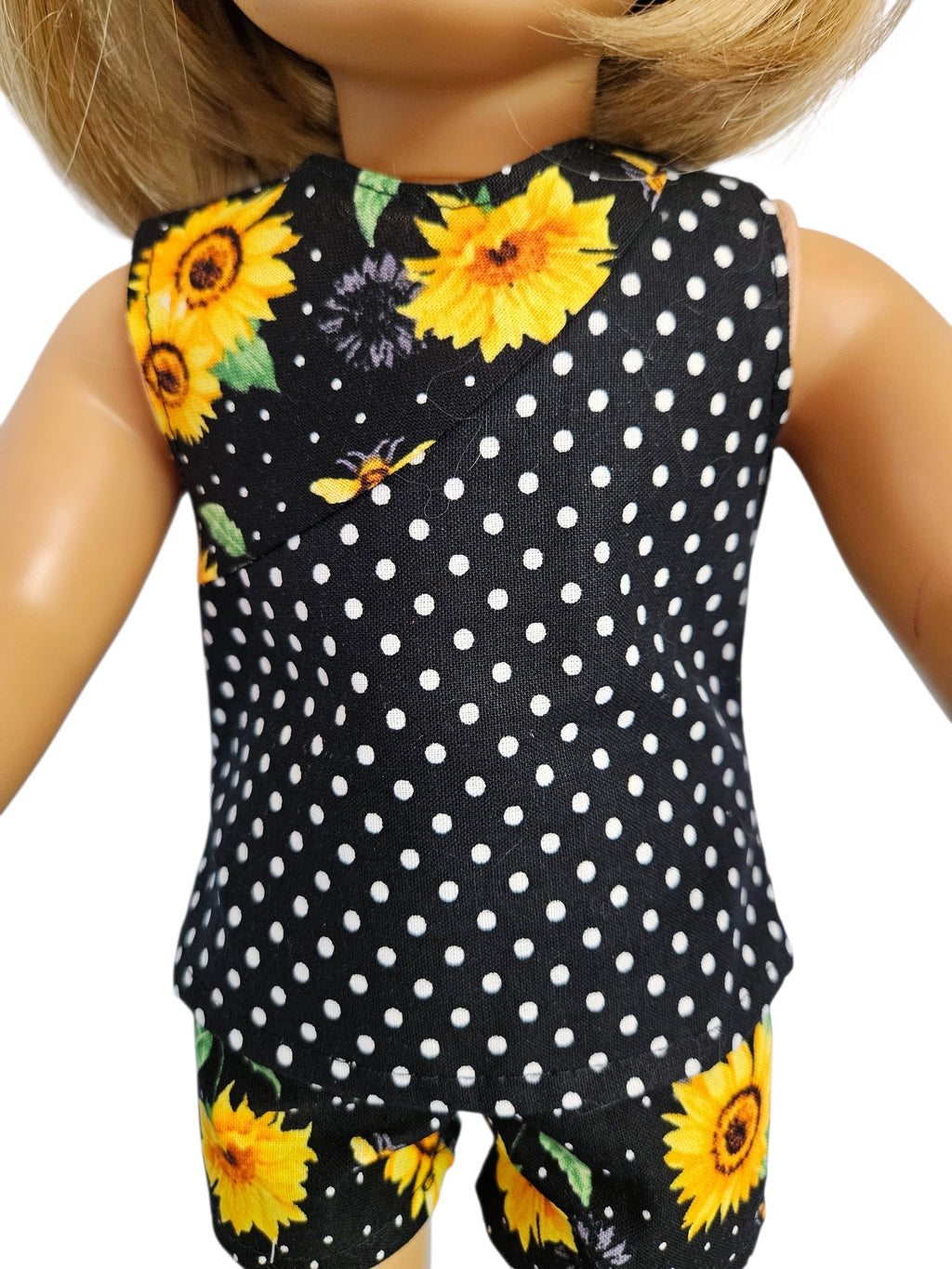 18 inch doll Sunflower Black Polka Dot Shorts & Top