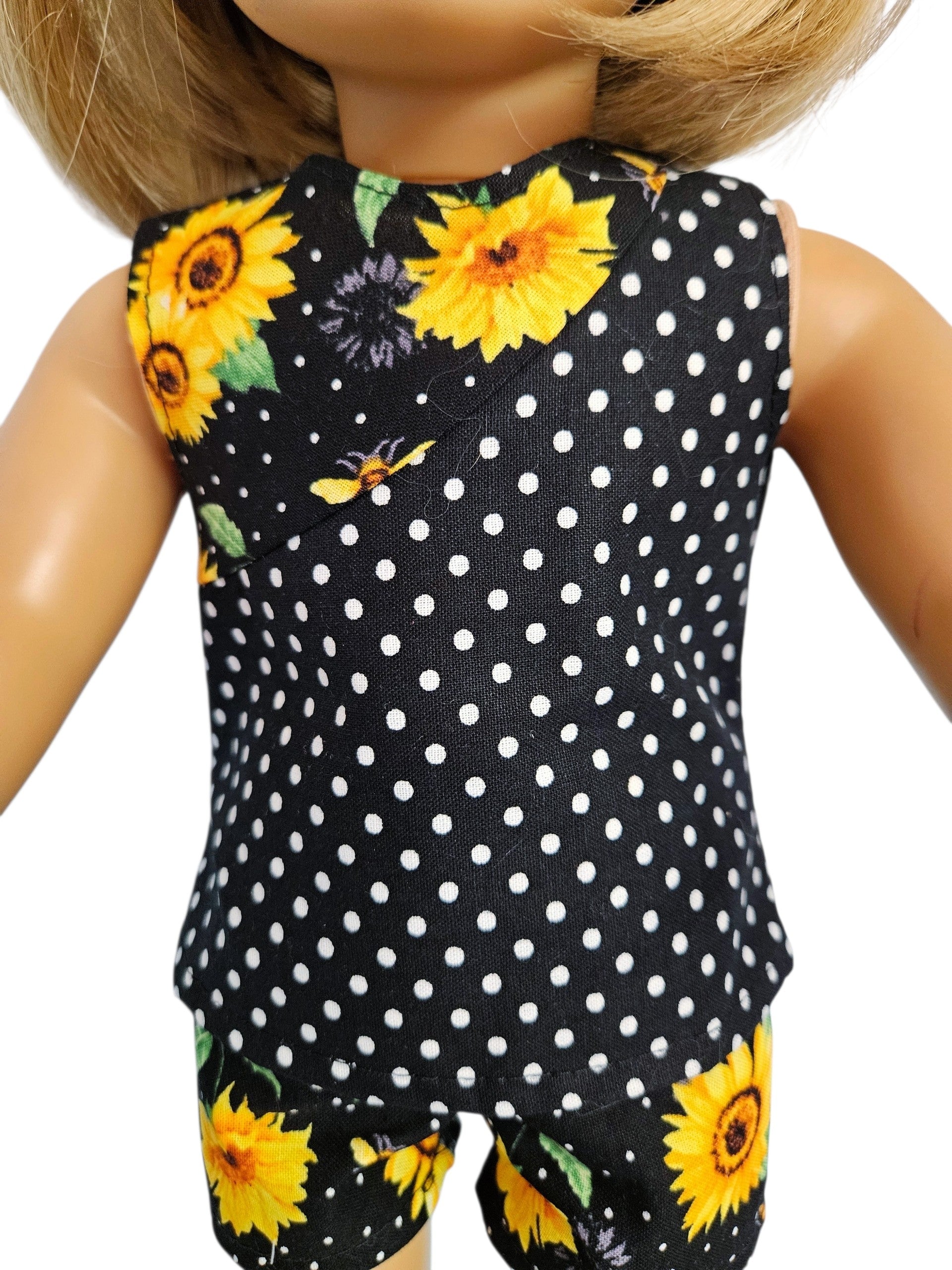 18 inch doll Sunflower Black Polka Dot Shorts & Top