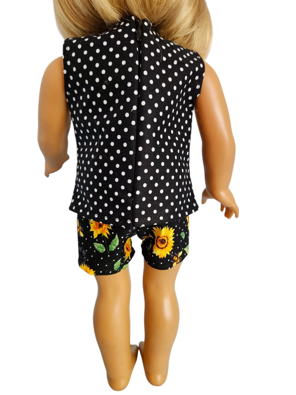 18 inch doll Sunflower Black Polka Dot Shorts & Top