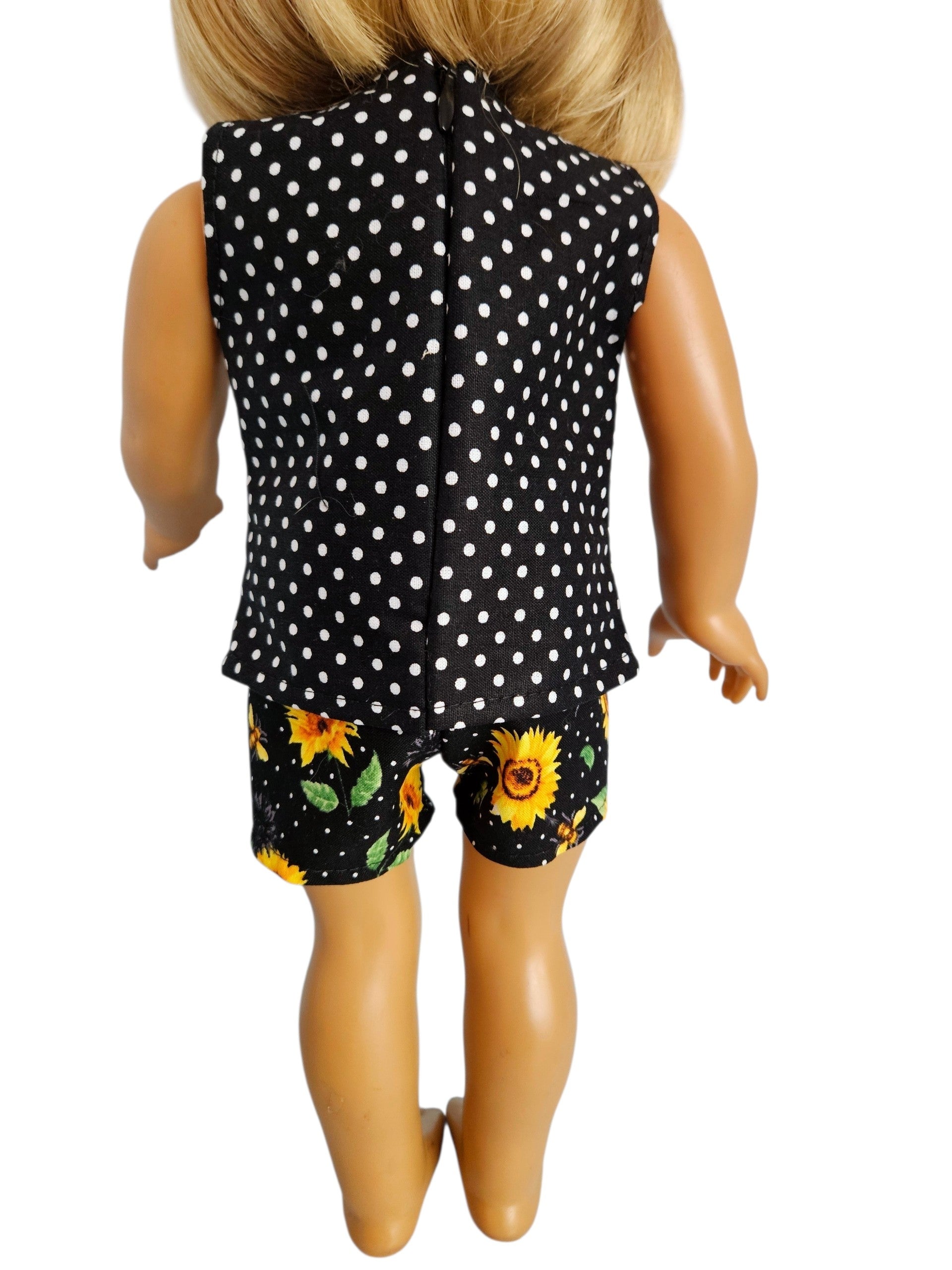 18 inch doll Sunflower Black Polka Dot Shorts & Top