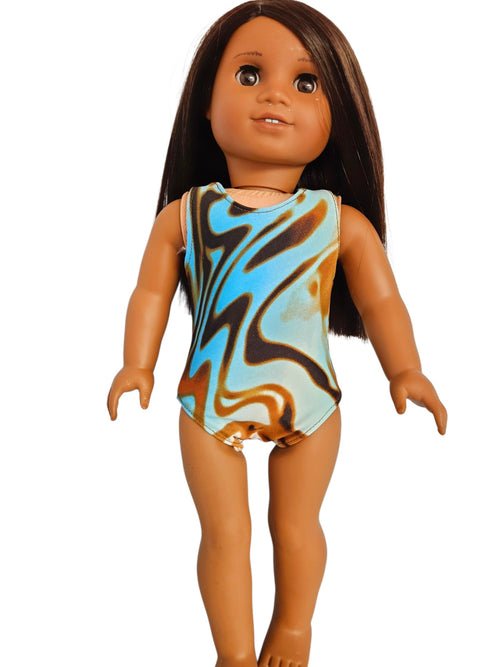 18 inch doll Blue Brown Animal Print Swimsuit