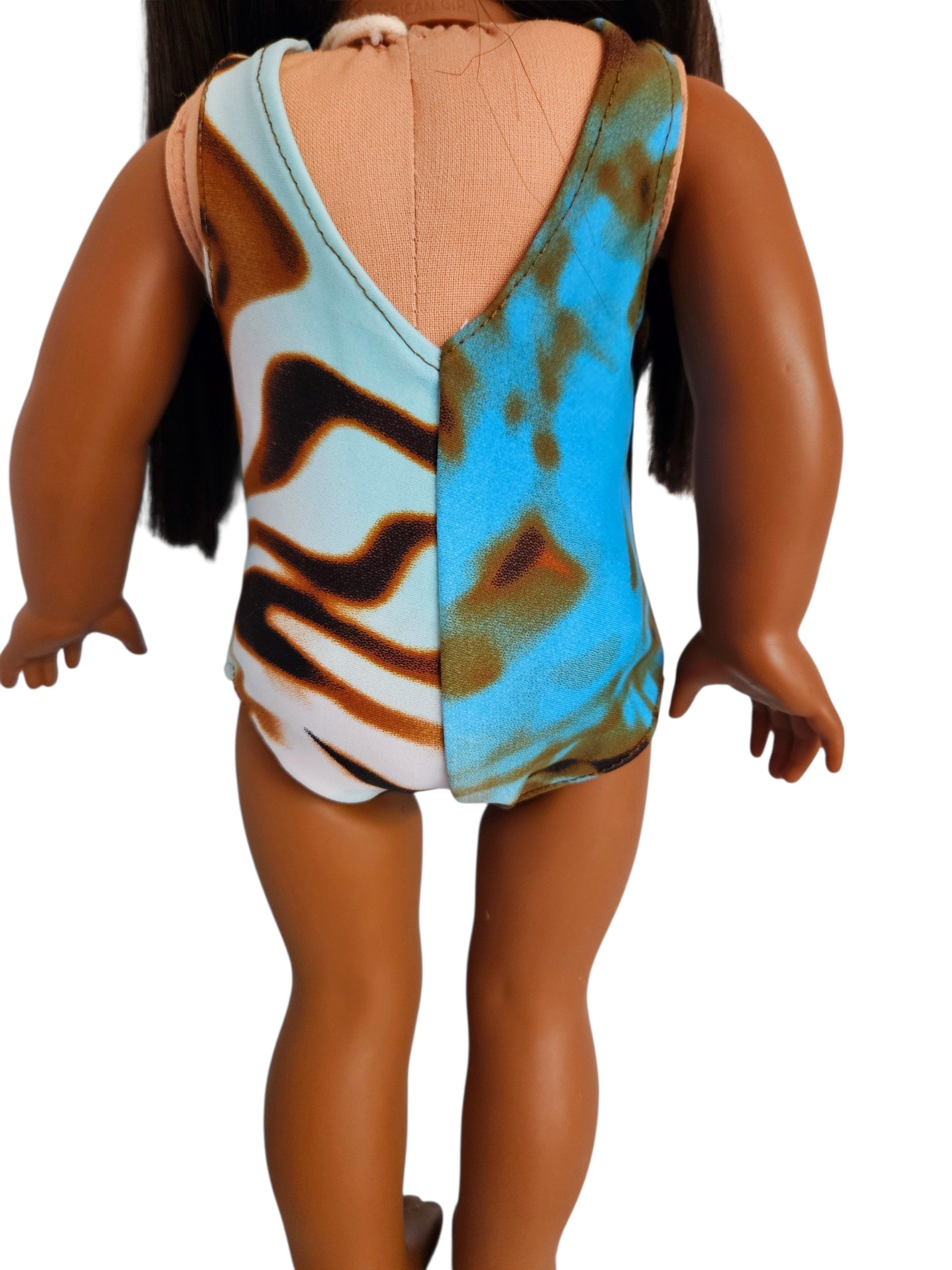 18 inch doll Blue Brown Animal Print Swimsuit