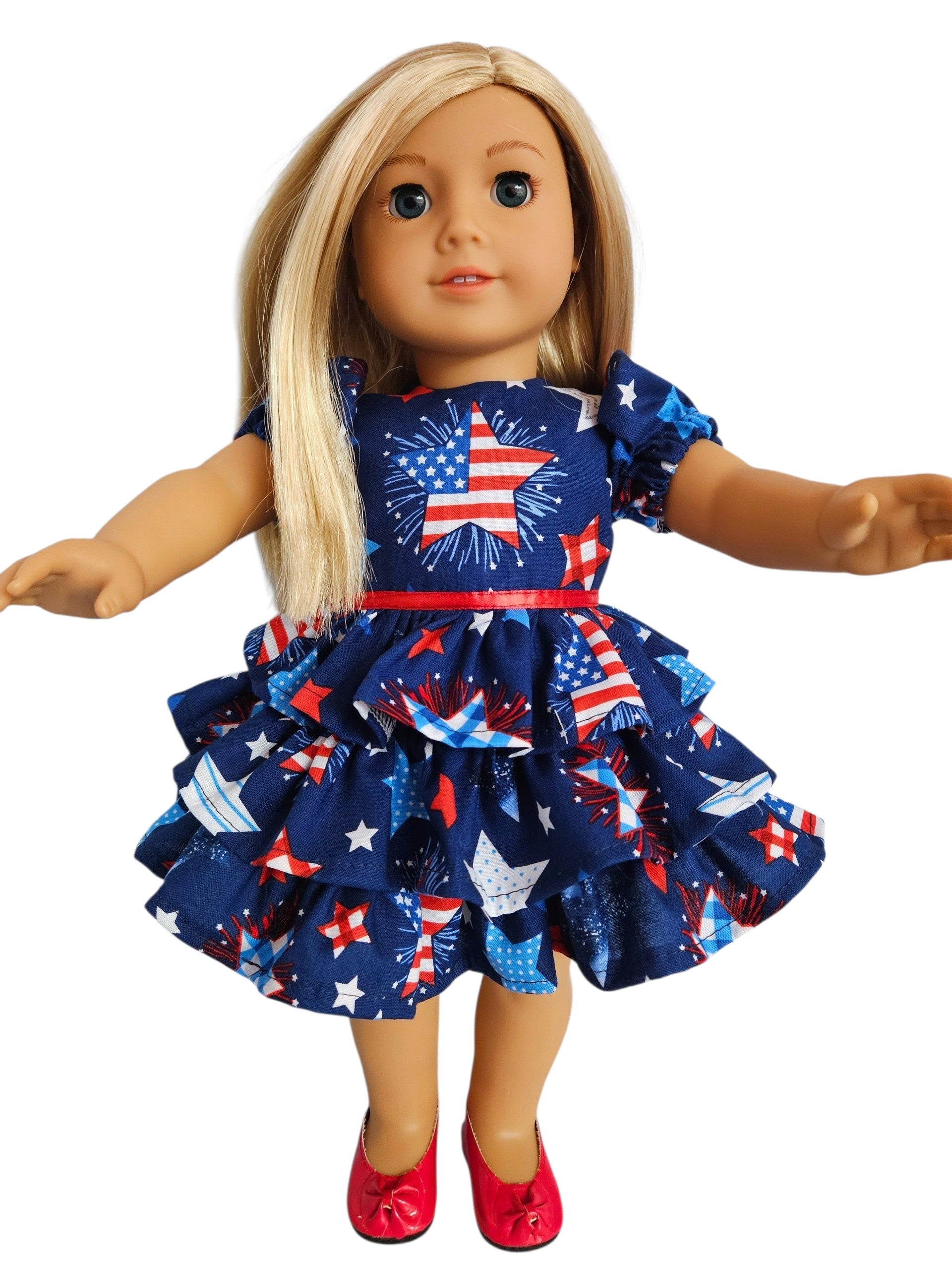 18 inch doll Stars & Stripes Ruffle Dress with Sleeves