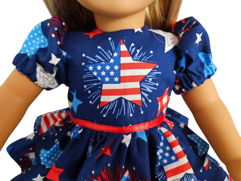 18 inch doll Stars & Stripes Ruffle Dress with Sleeves