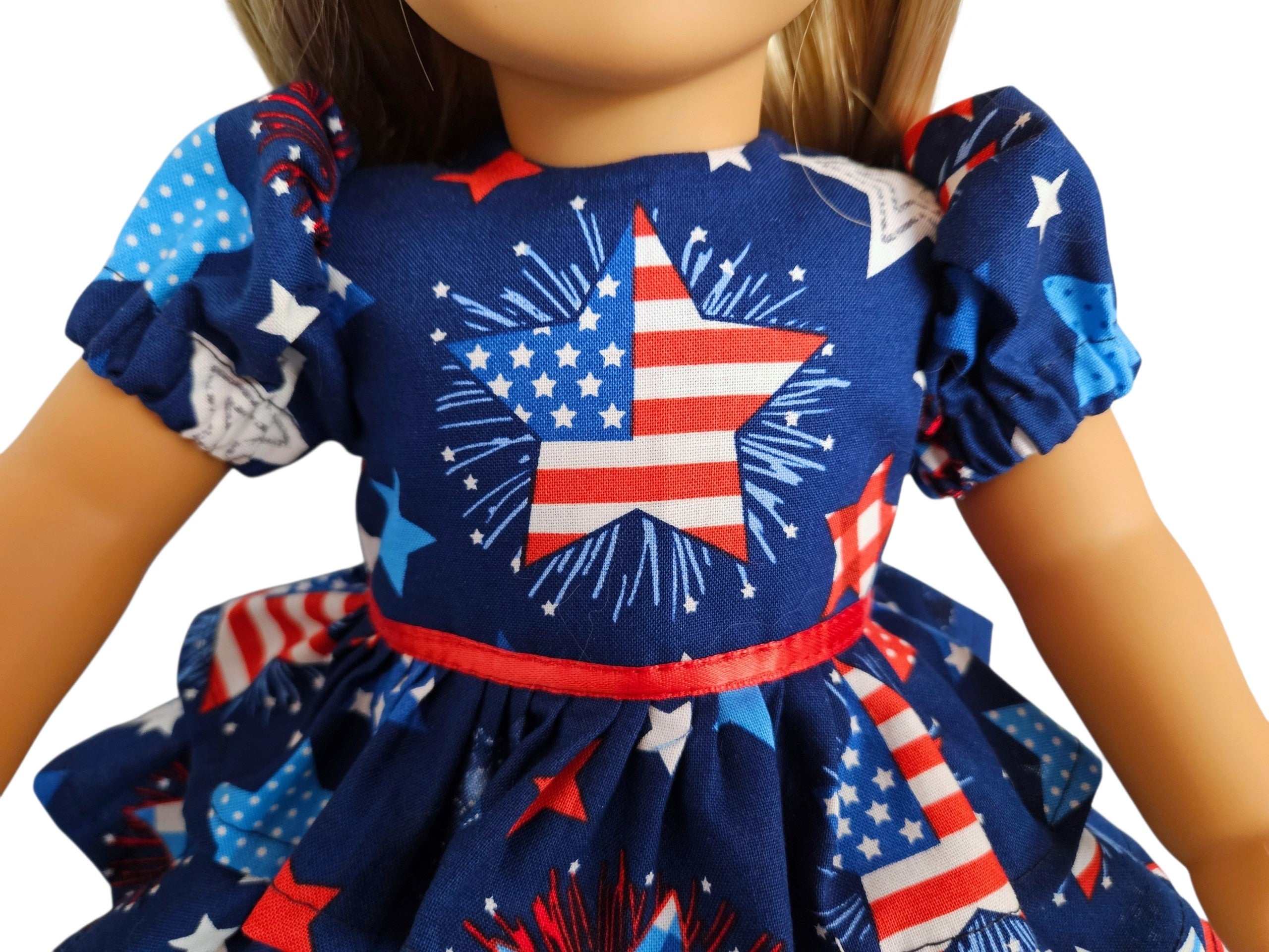 18 inch doll Stars & Stripes Ruffle Dress with Sleeves
