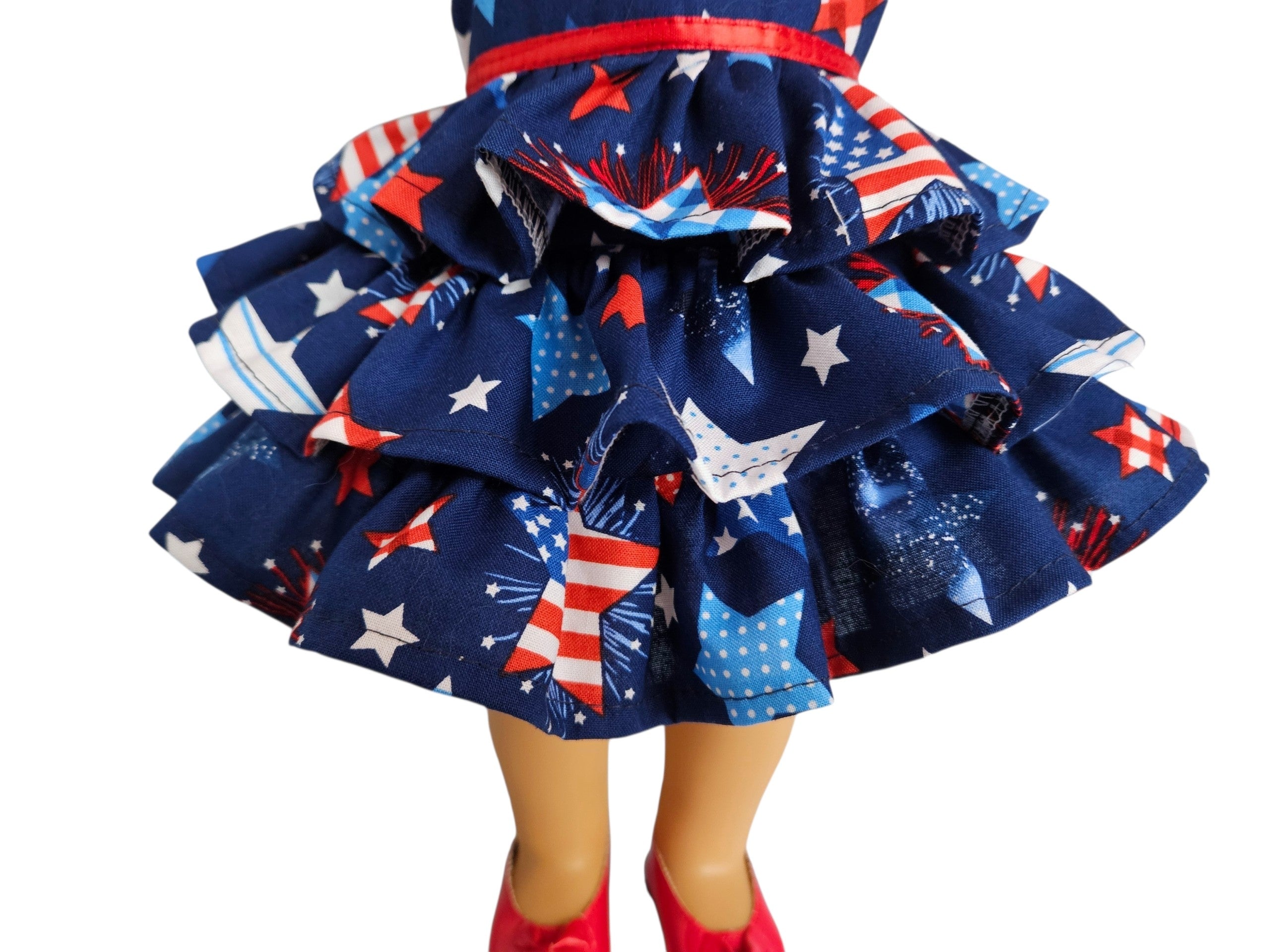 18 inch doll Stars & Stripes Ruffle Dress with Sleeves