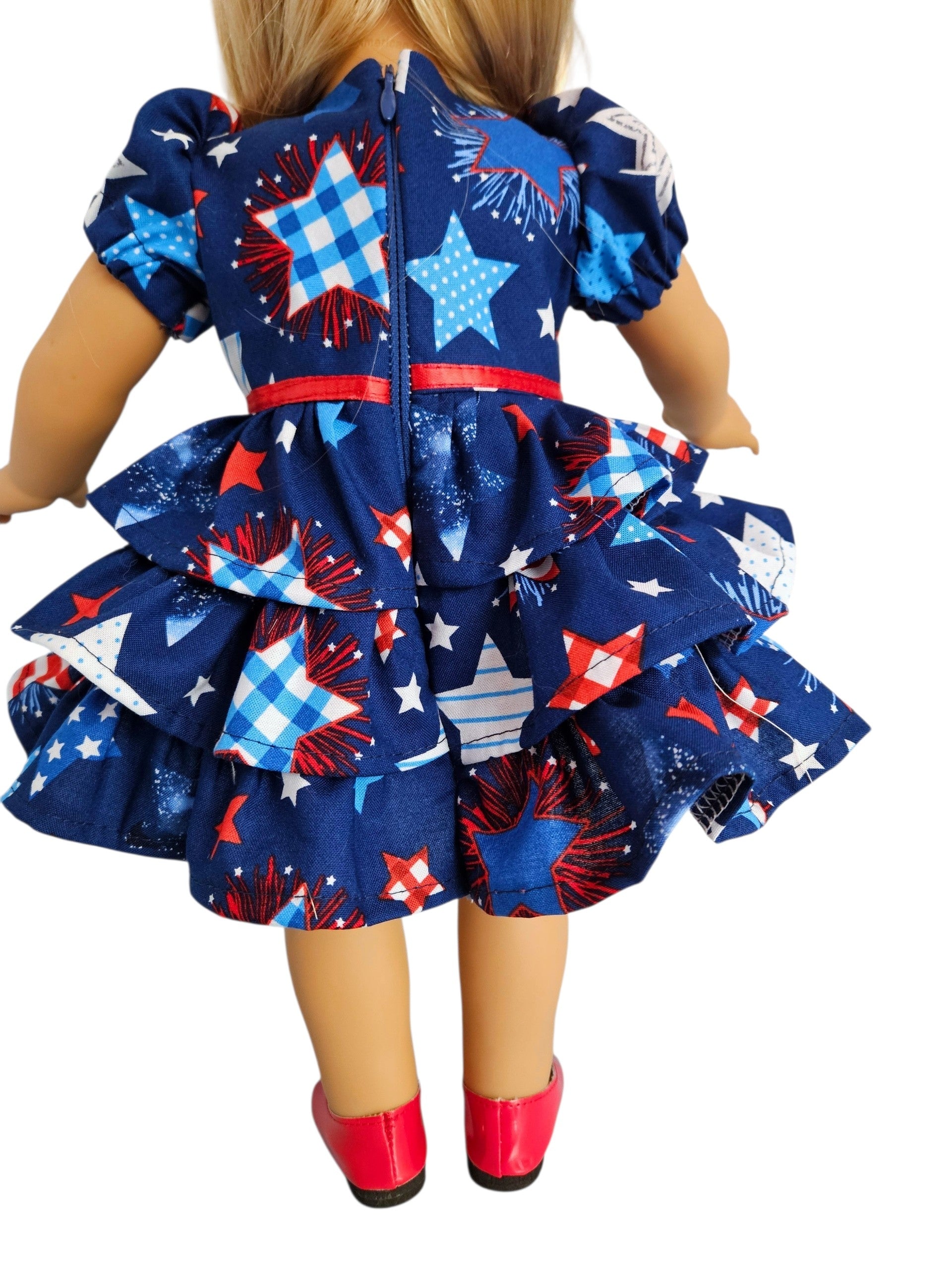 18 inch doll Stars & Stripes Ruffle Dress with Sleeves