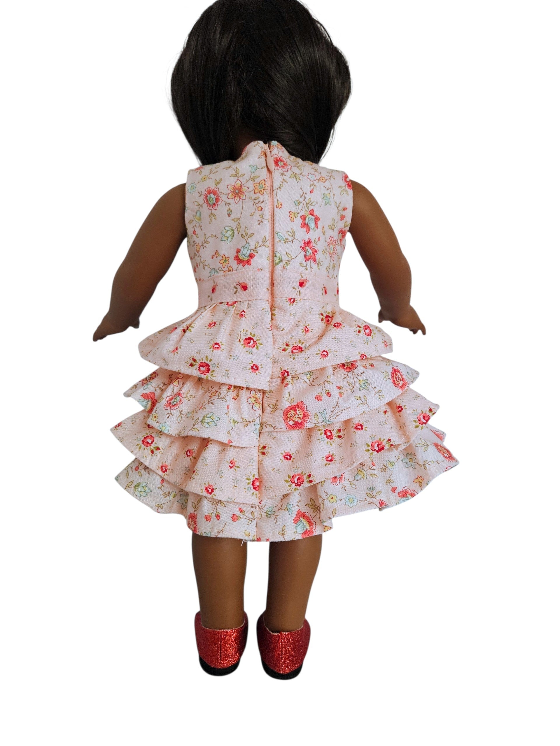 18 inch doll Peach Floral Ruffle Dress