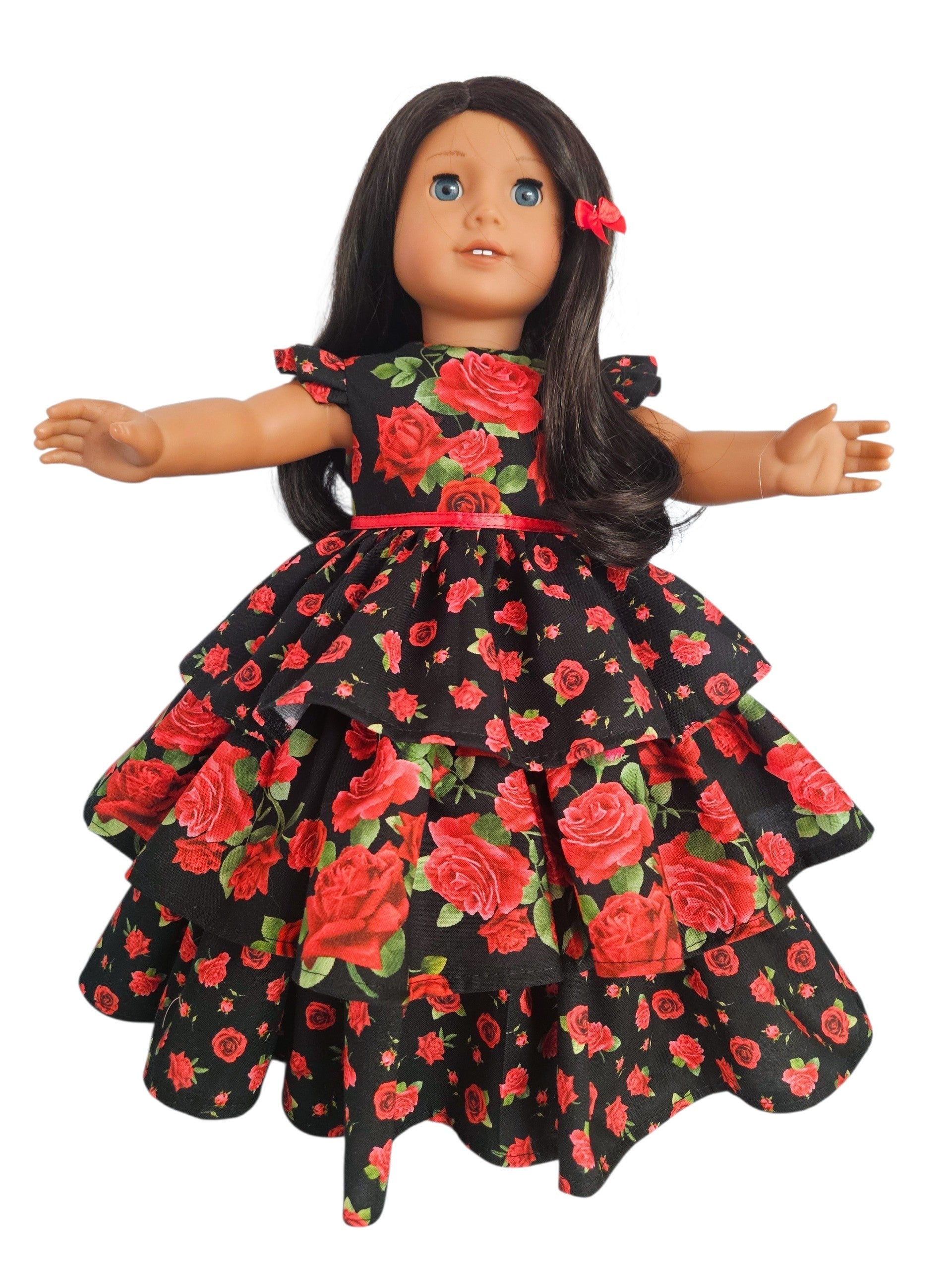 18 inch doll Black Red Roses Ruffled Gown