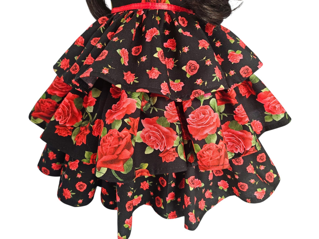 18 inch doll Black Red Roses Ruffled Gown