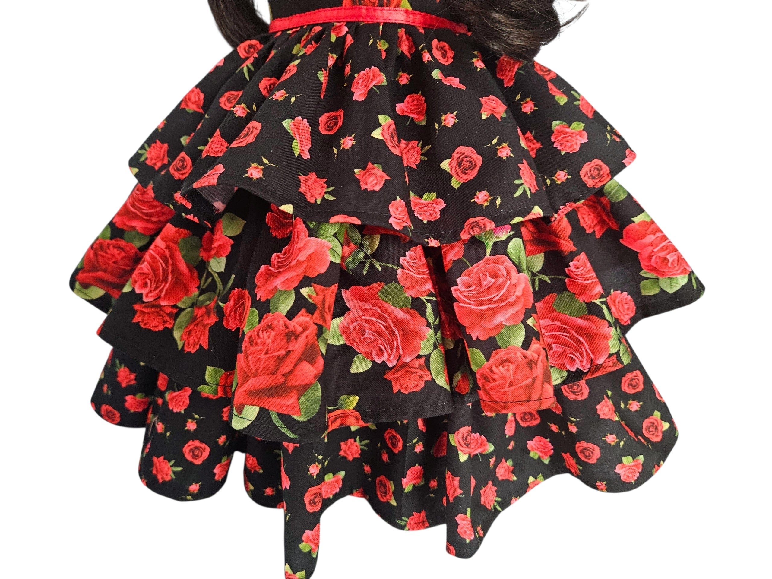 18 inch doll Black Red Roses Ruffled Gown