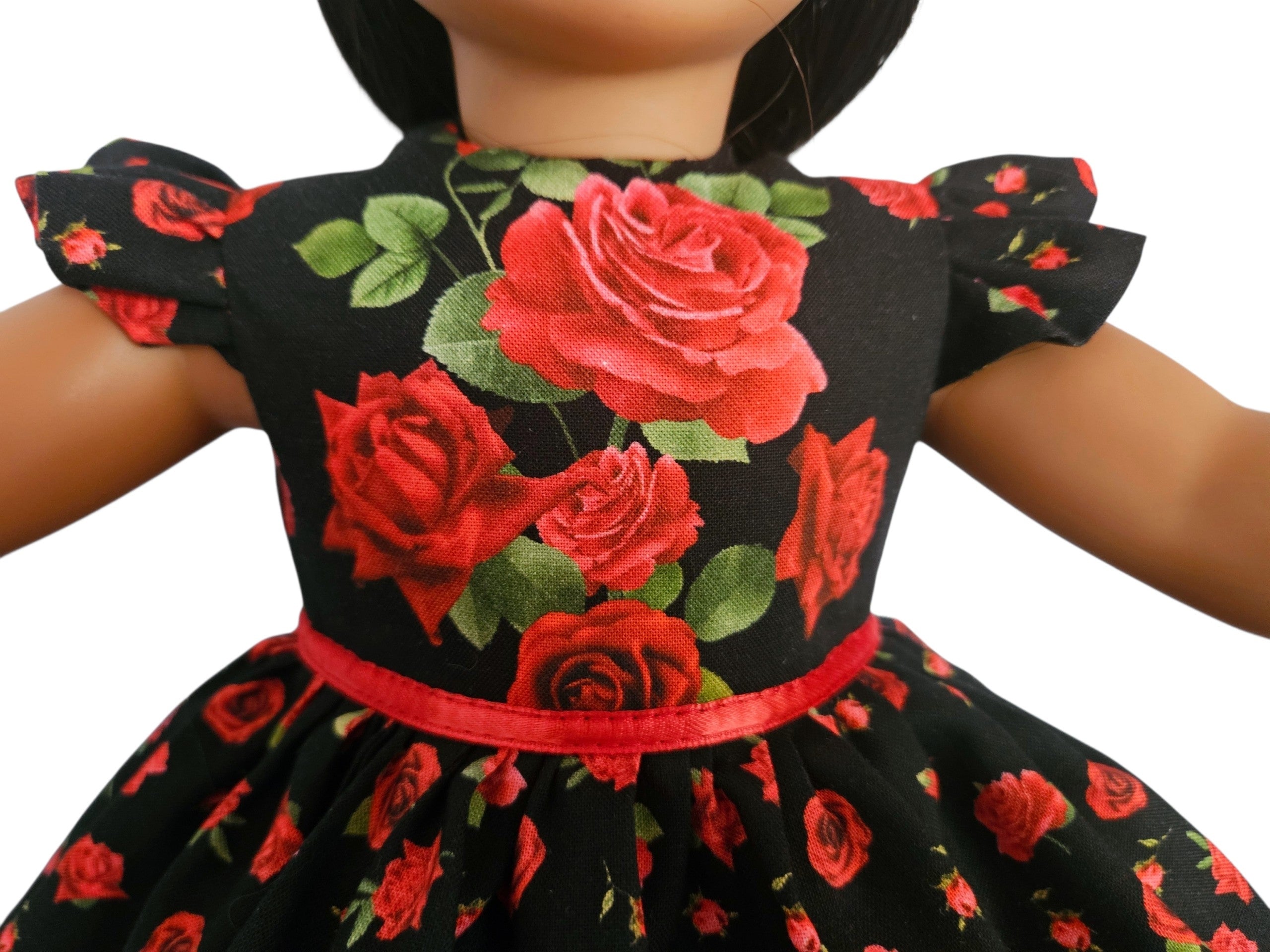18 inch doll Black Red Roses Ruffled Gown
