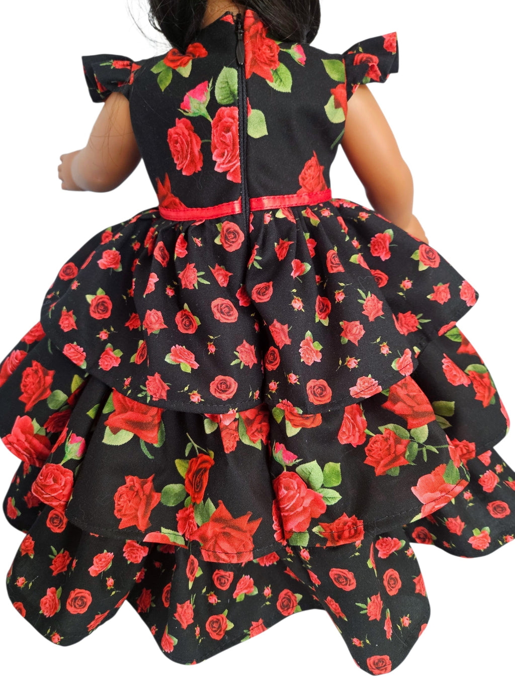 18 inch doll Black Red Roses Ruffled Gown