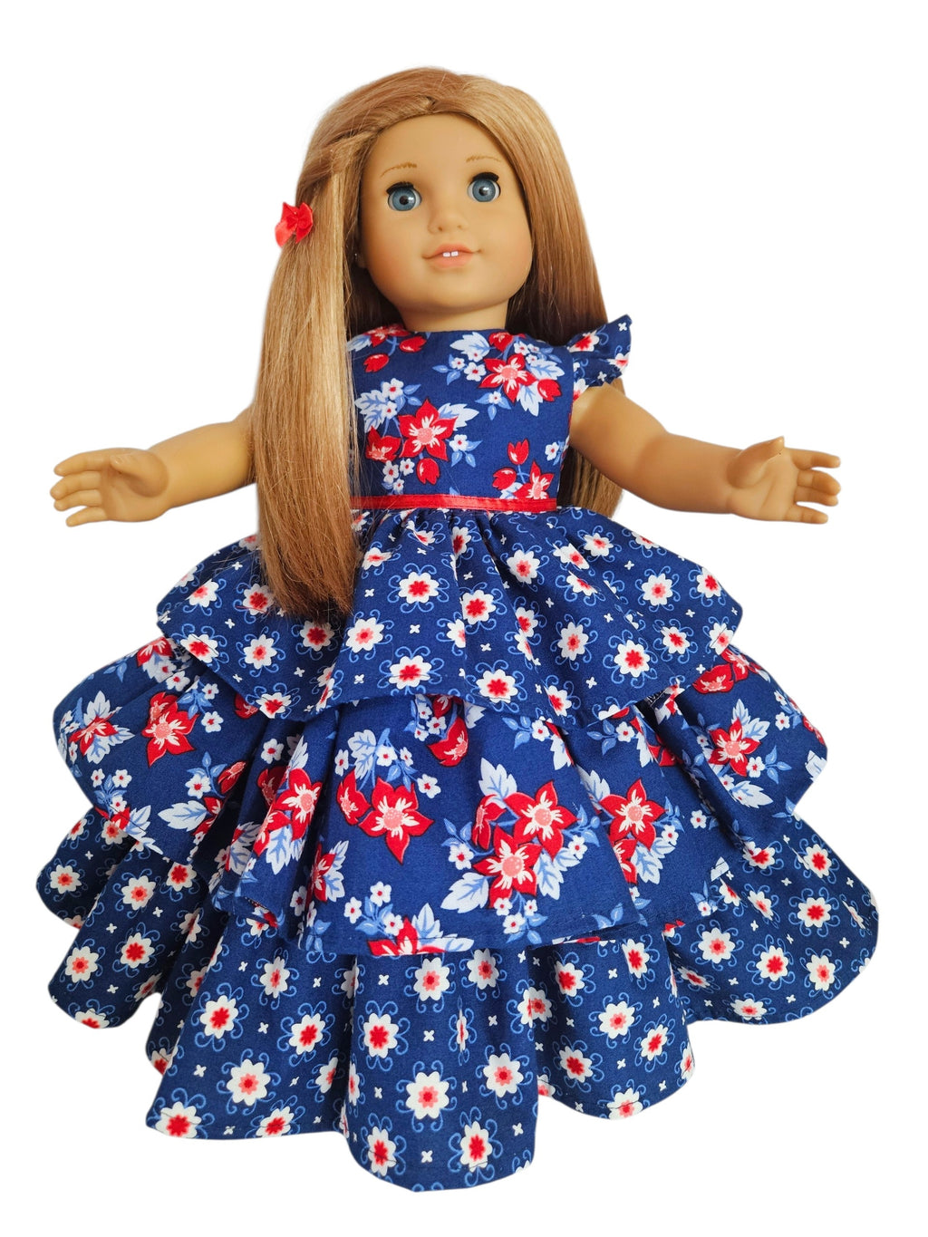 18 inch doll Red White Blue Floral Ruffled Gown