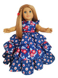 18 inch doll Red White Blue Floral Ruffled Gown