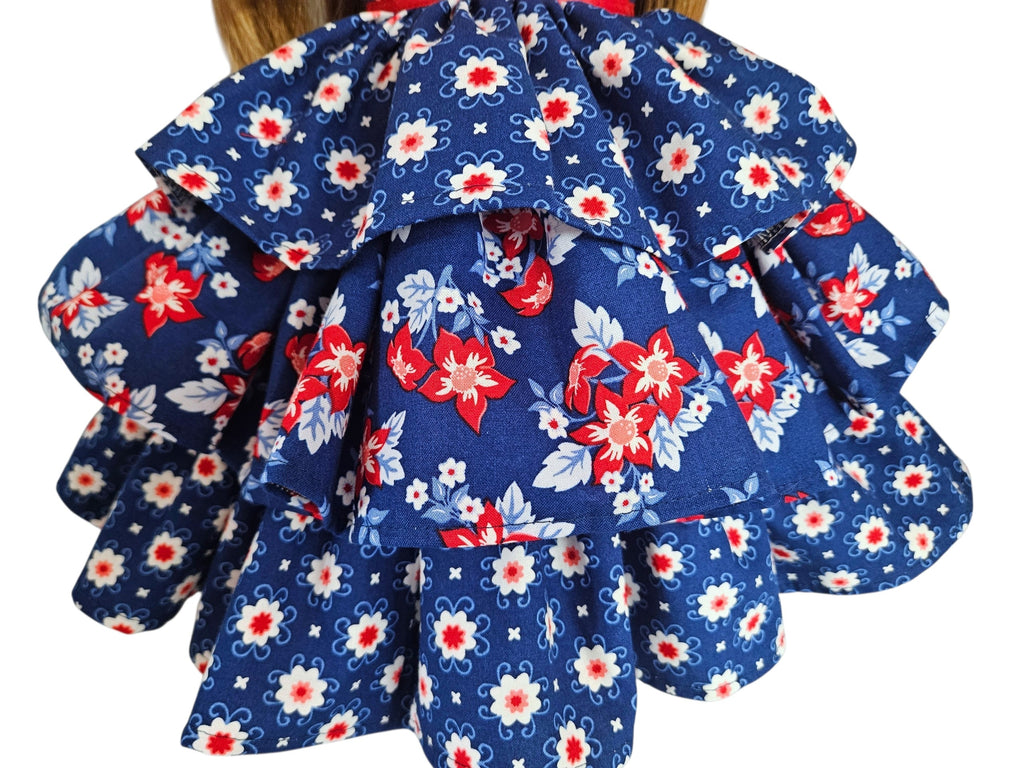 18 inch doll Red White Blue Floral Ruffled Gown