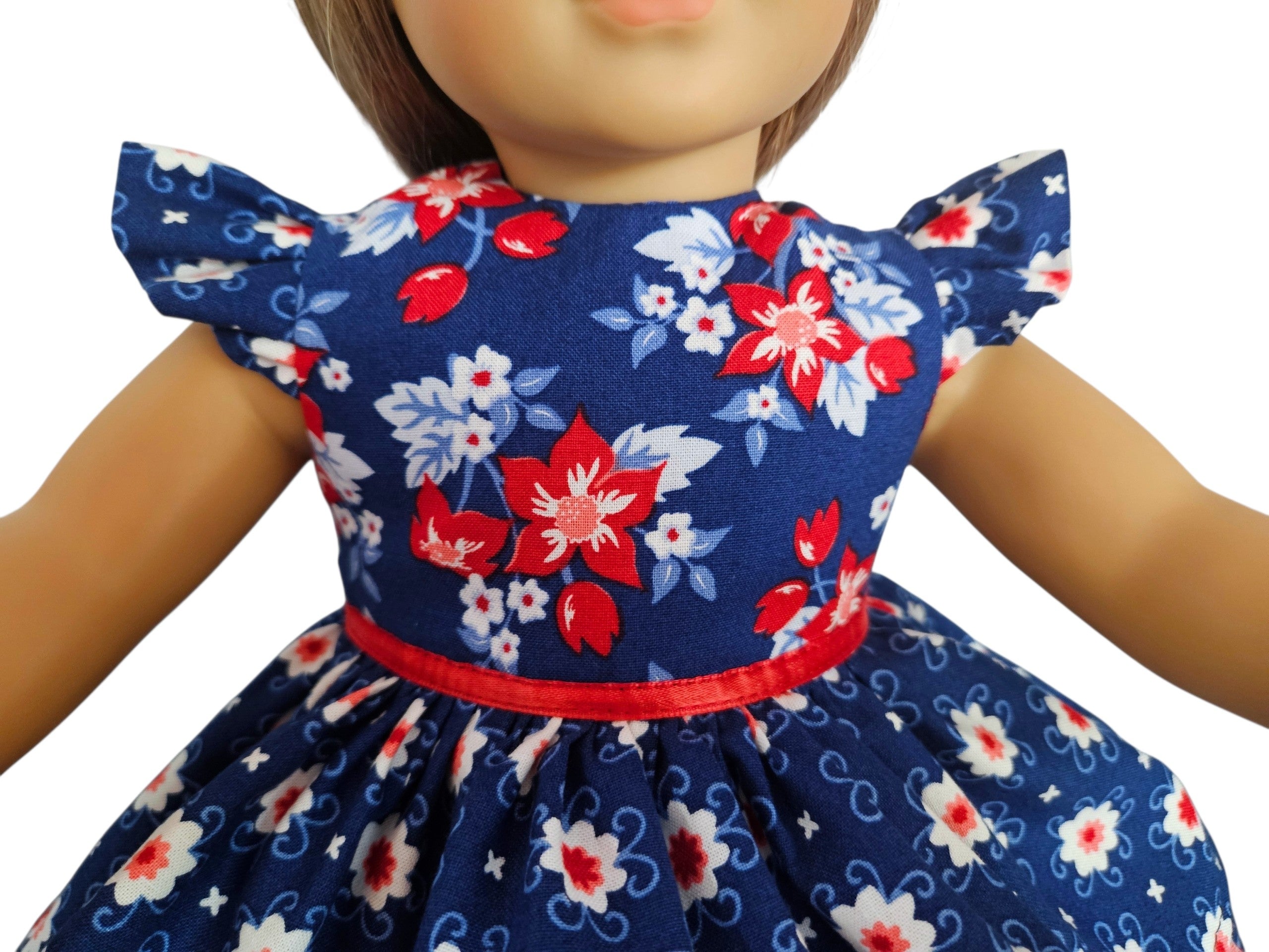 18 inch doll Red White Blue Floral Ruffled Gown