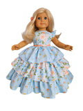 18 inch doll Light Blue and Peach Floral Ruffled Gown