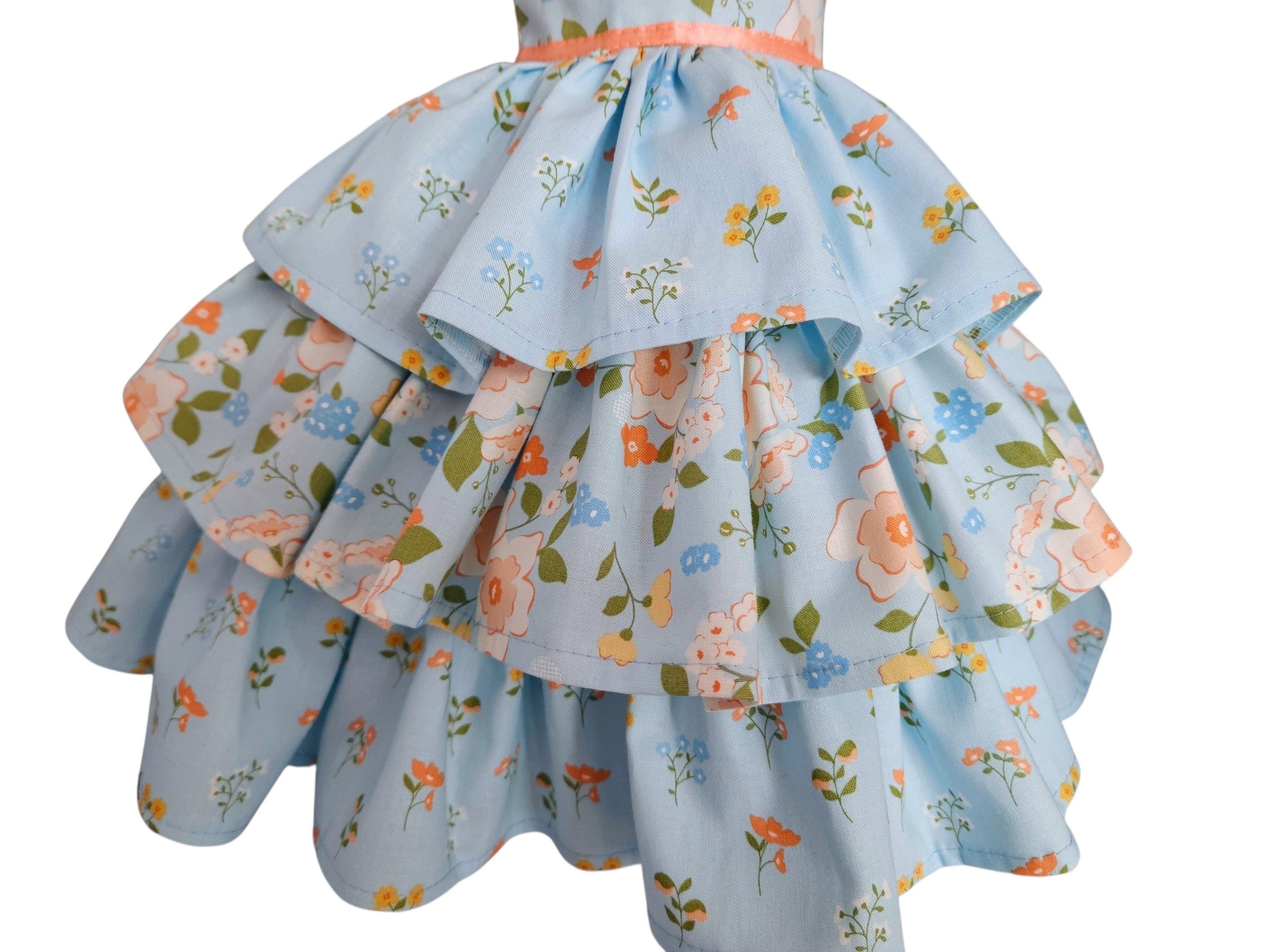18 inch doll Light Blue and Peach Floral Ruffled Gown