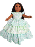 18 inch doll Pastel Green Floral Ruffled Gown