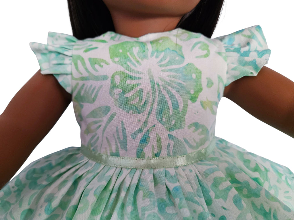 18 inch doll Pastel Green Floral Ruffled Gown