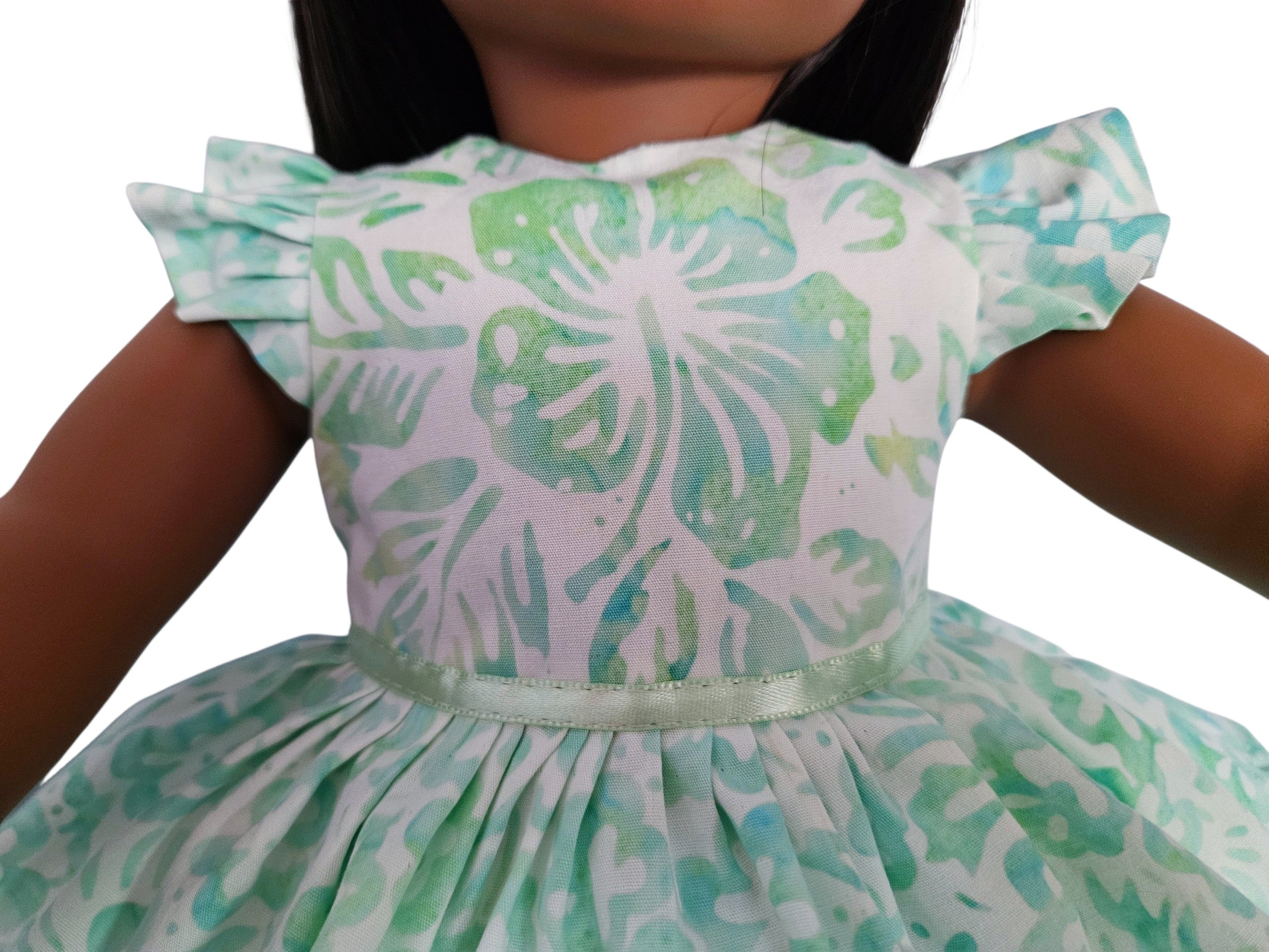 18 inch doll Pastel Green Floral Ruffled Gown