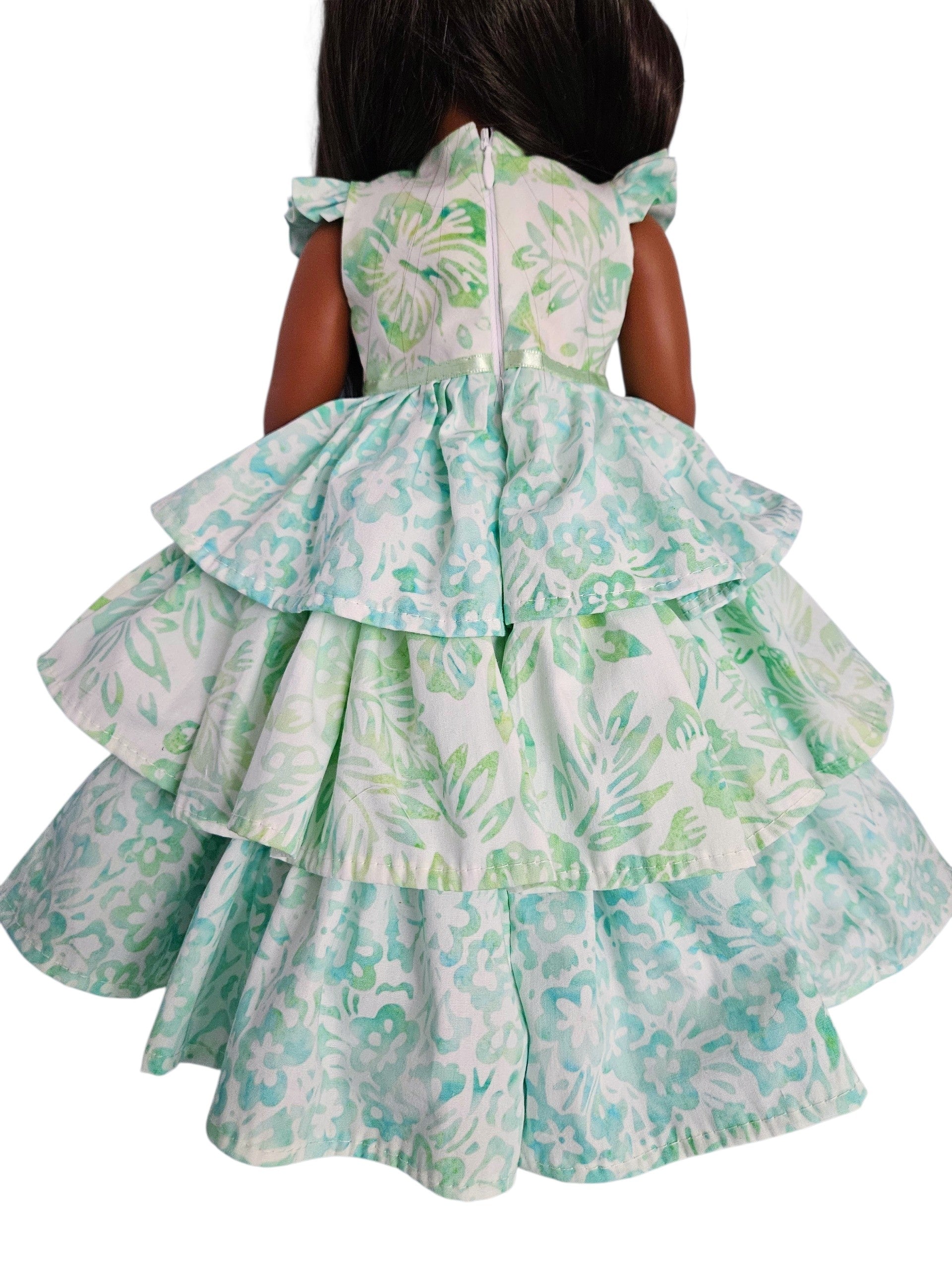 18 inch doll Pastel Green Floral Ruffled Gown