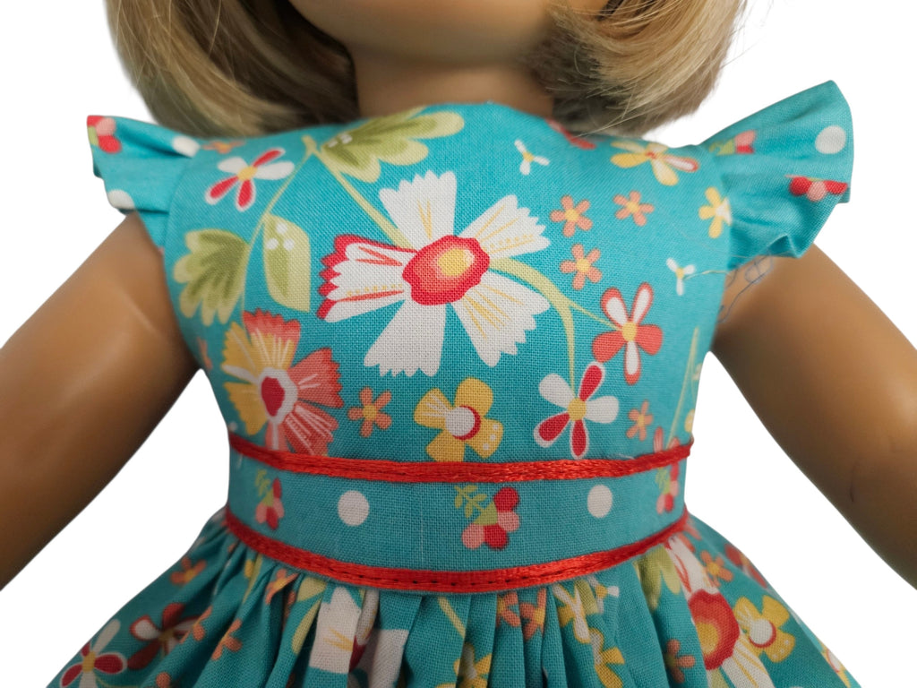 18 inch doll Clothes Pink Aqua Floral Dress American girl handmade