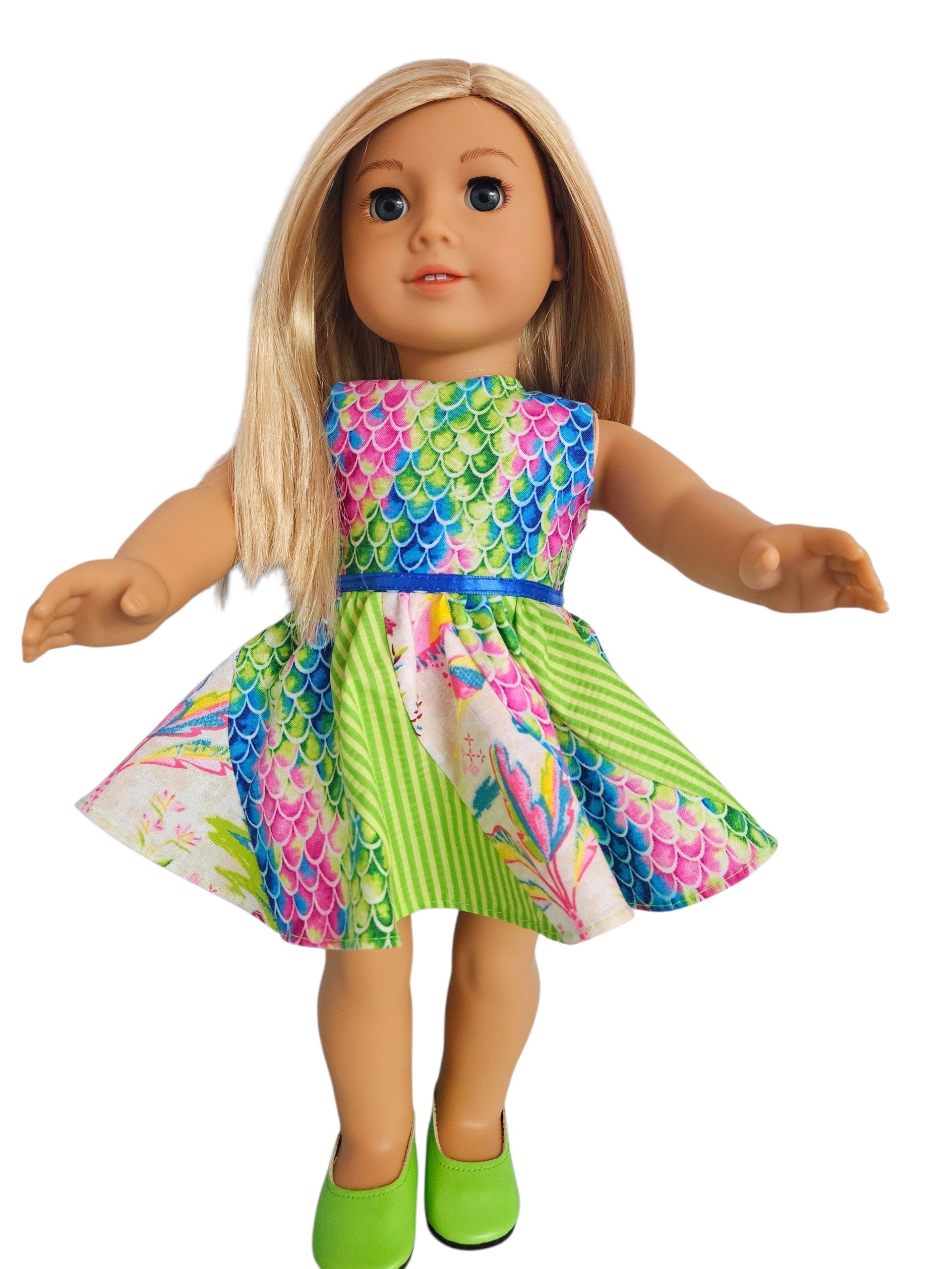 18 inch doll clothes Lime Green Swirl Dress American Girl Handmade