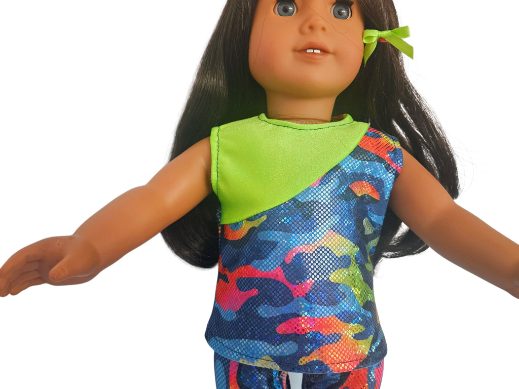 18 inch doll clothes Blue and Neon Green Top and Leggings American Girl Handmade
