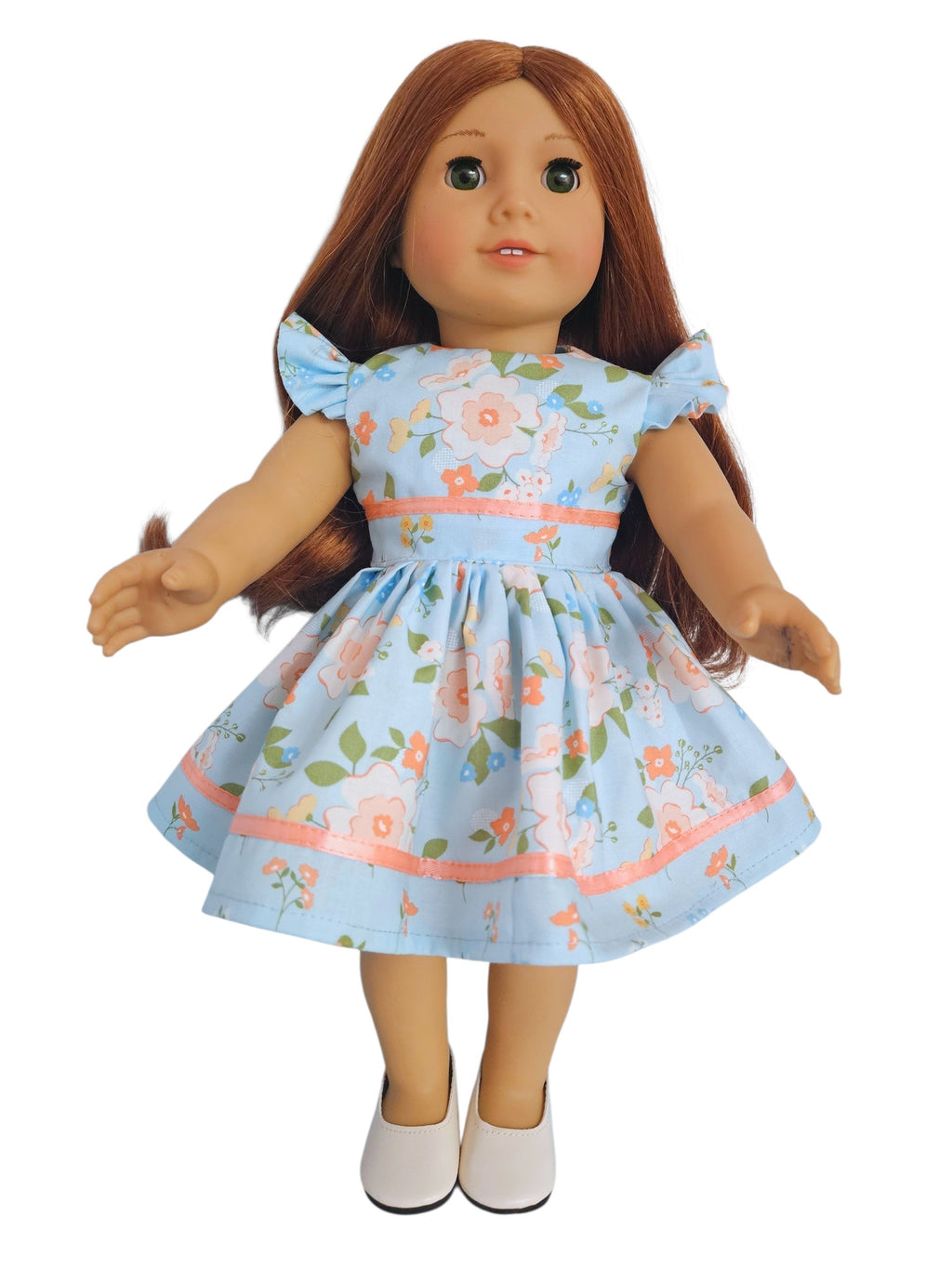 18 inch doll clothes Light Blue Peach Floral Dress American Girl Handmade