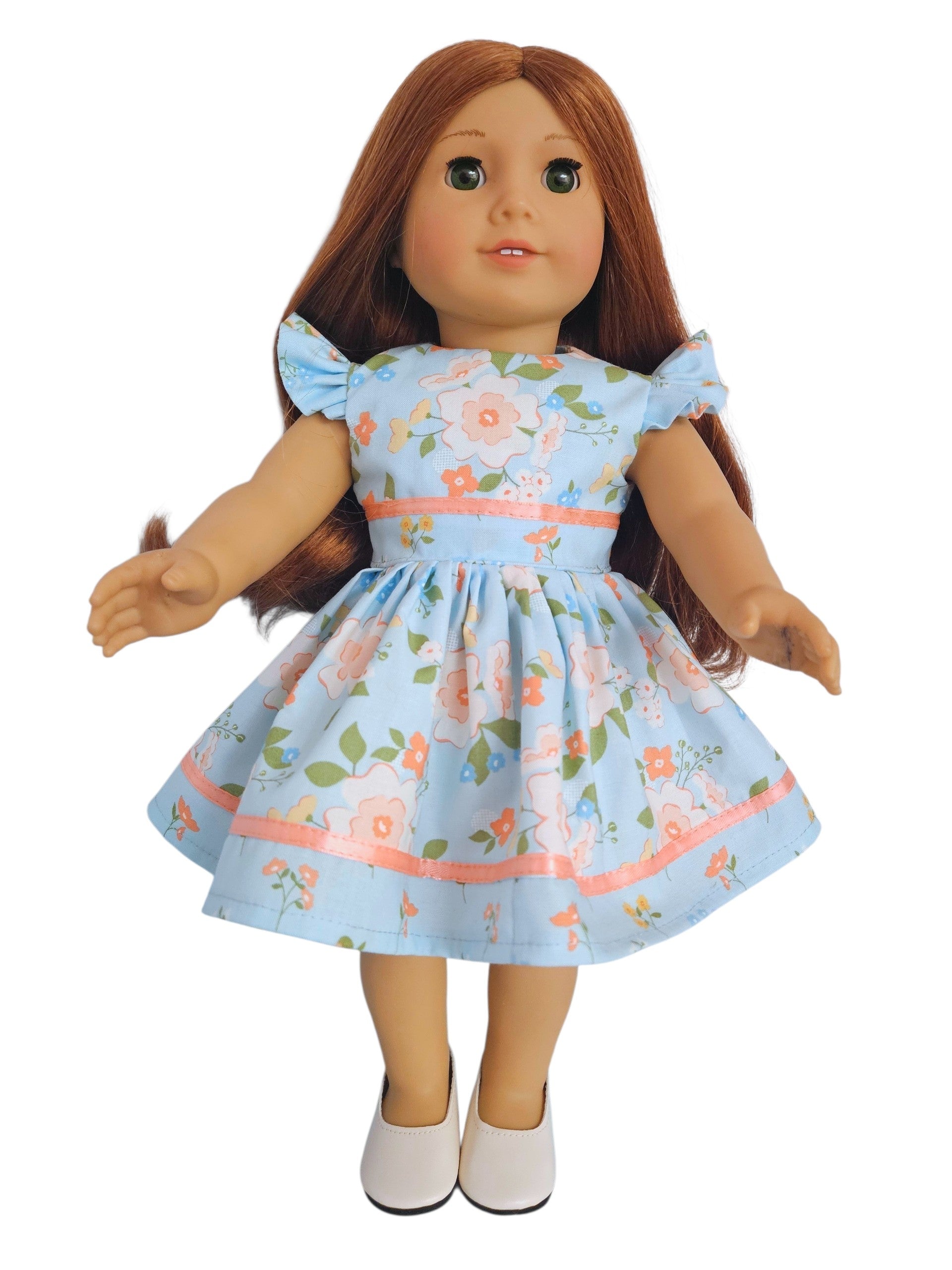 18 inch doll clothes Light Blue Peach Floral Dress American Girl Handmade